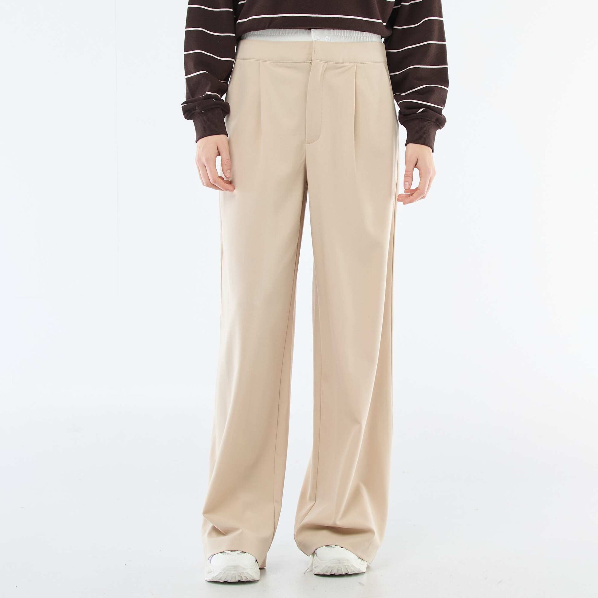 Pantalon large avec taille boxer BEIGE