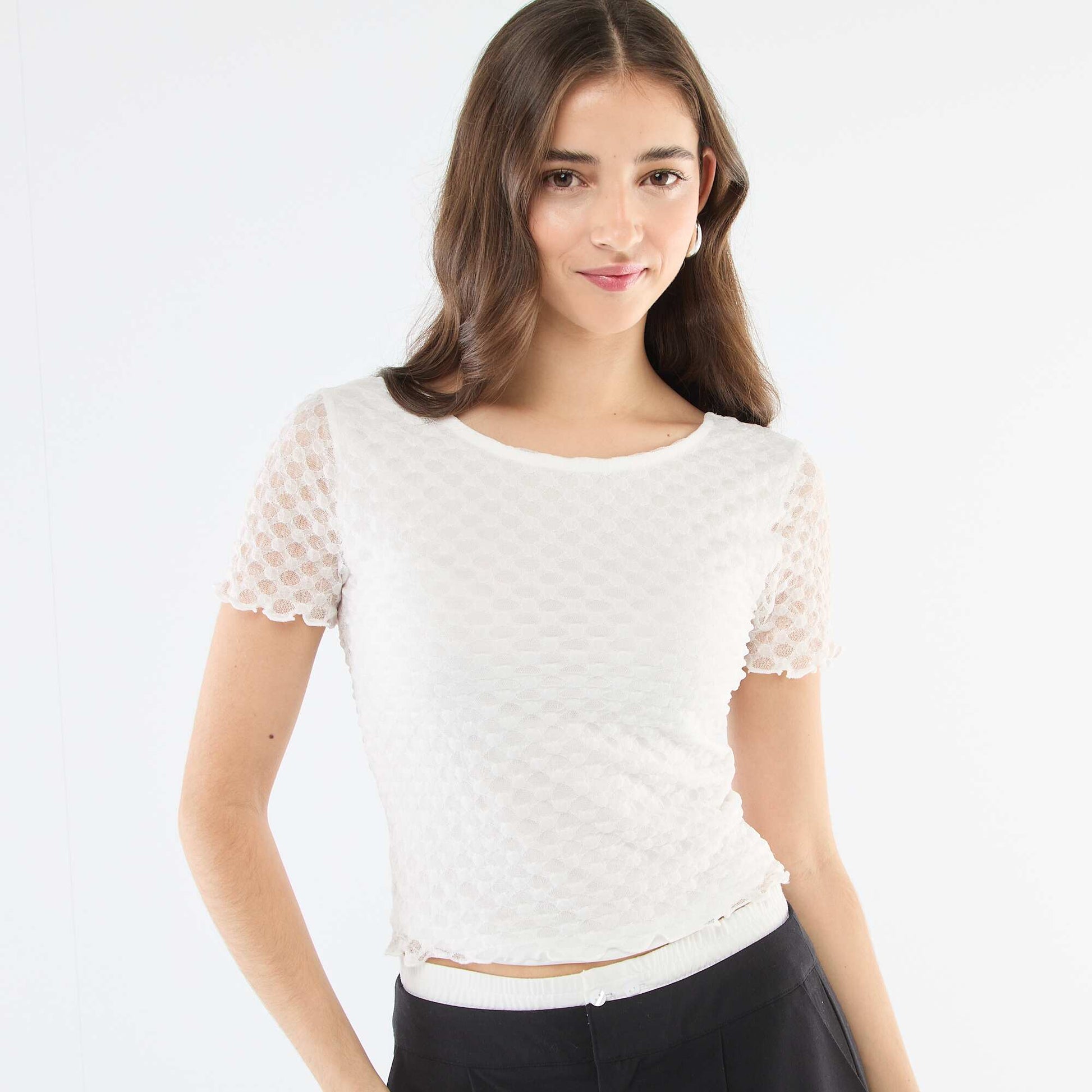 Tee-shirt en dentelle avec dos échancré BLANC