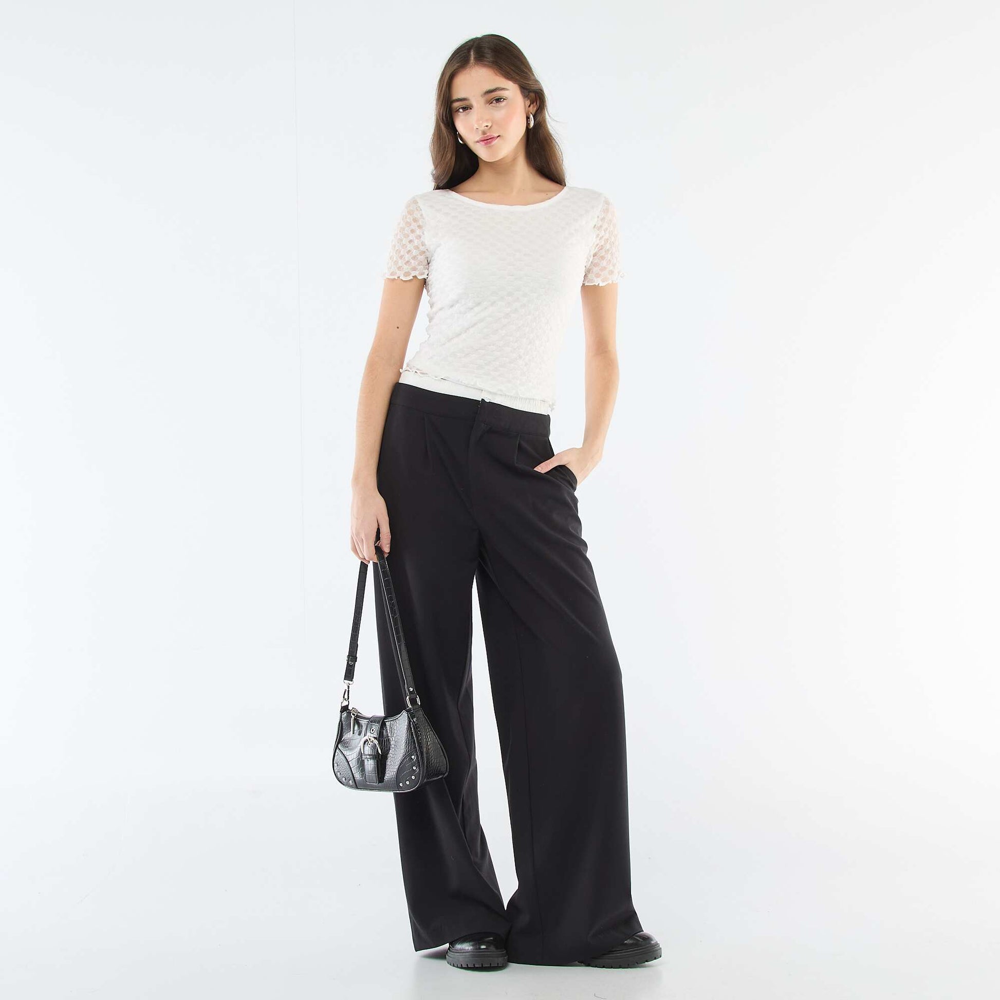 Tee-shirt en dentelle avec dos échancré BLANC