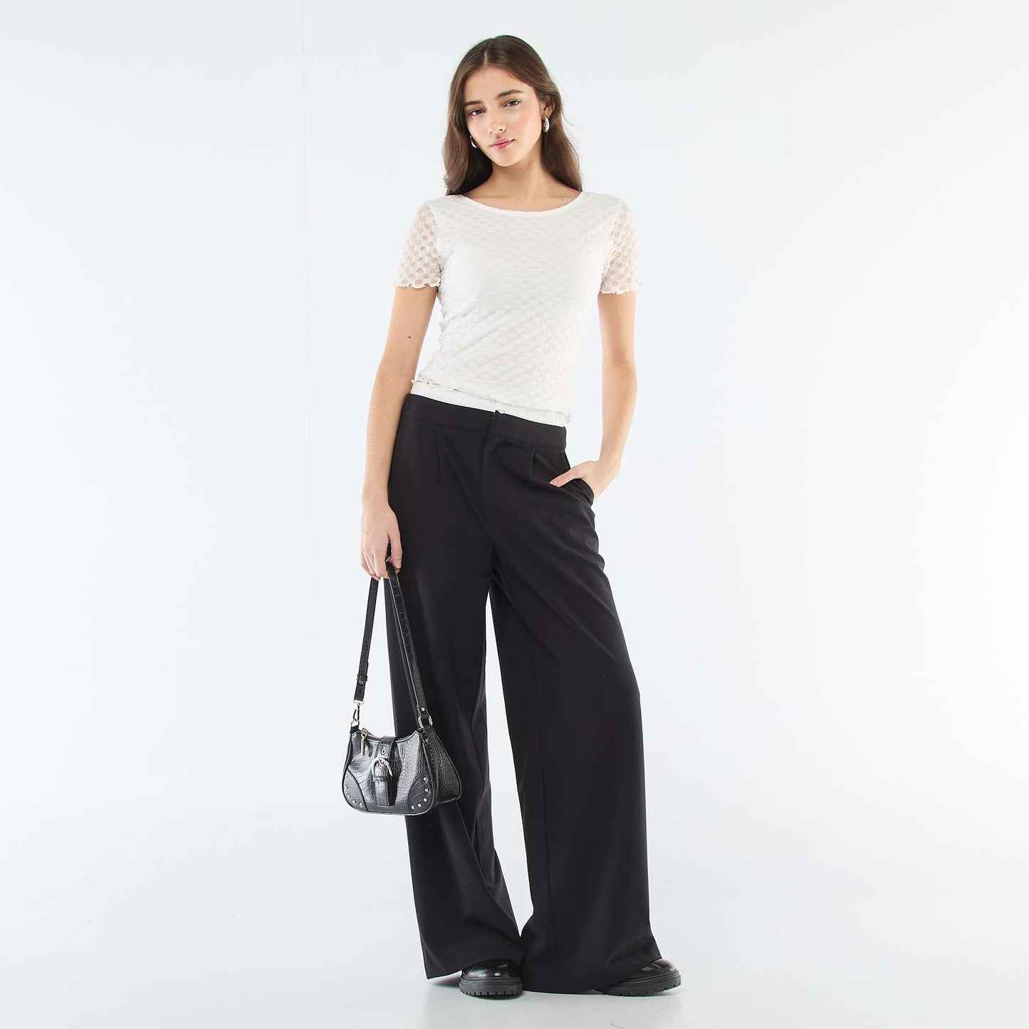 Tee-shirt en dentelle avec dos échancré BLANC