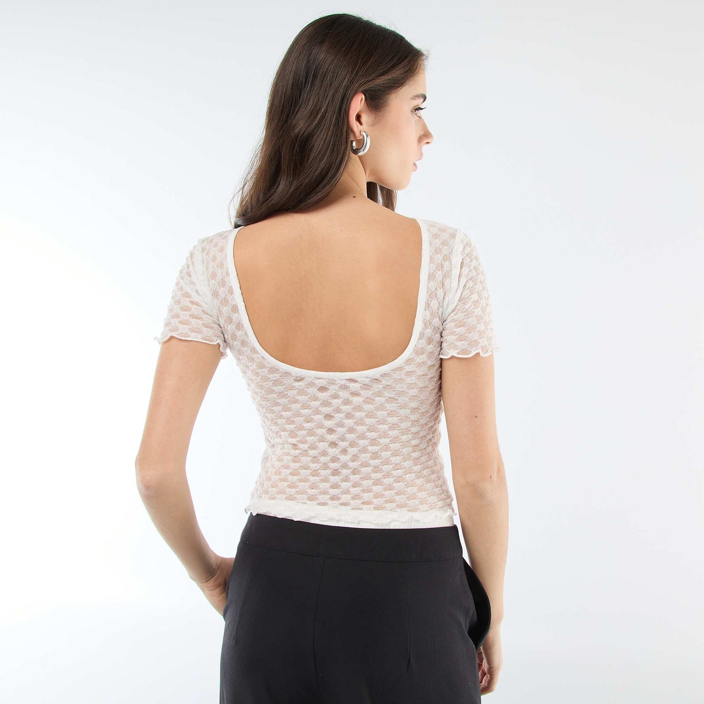 Tee-shirt en dentelle avec dos échancré BLANC