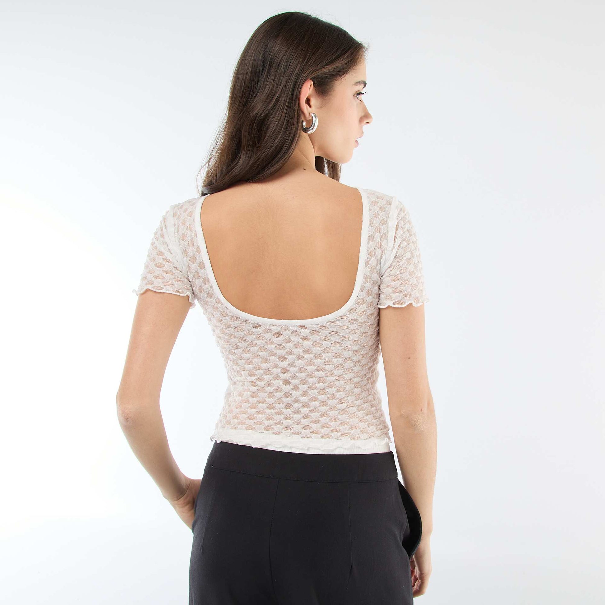 Tee-shirt en dentelle avec dos échancré BLANC