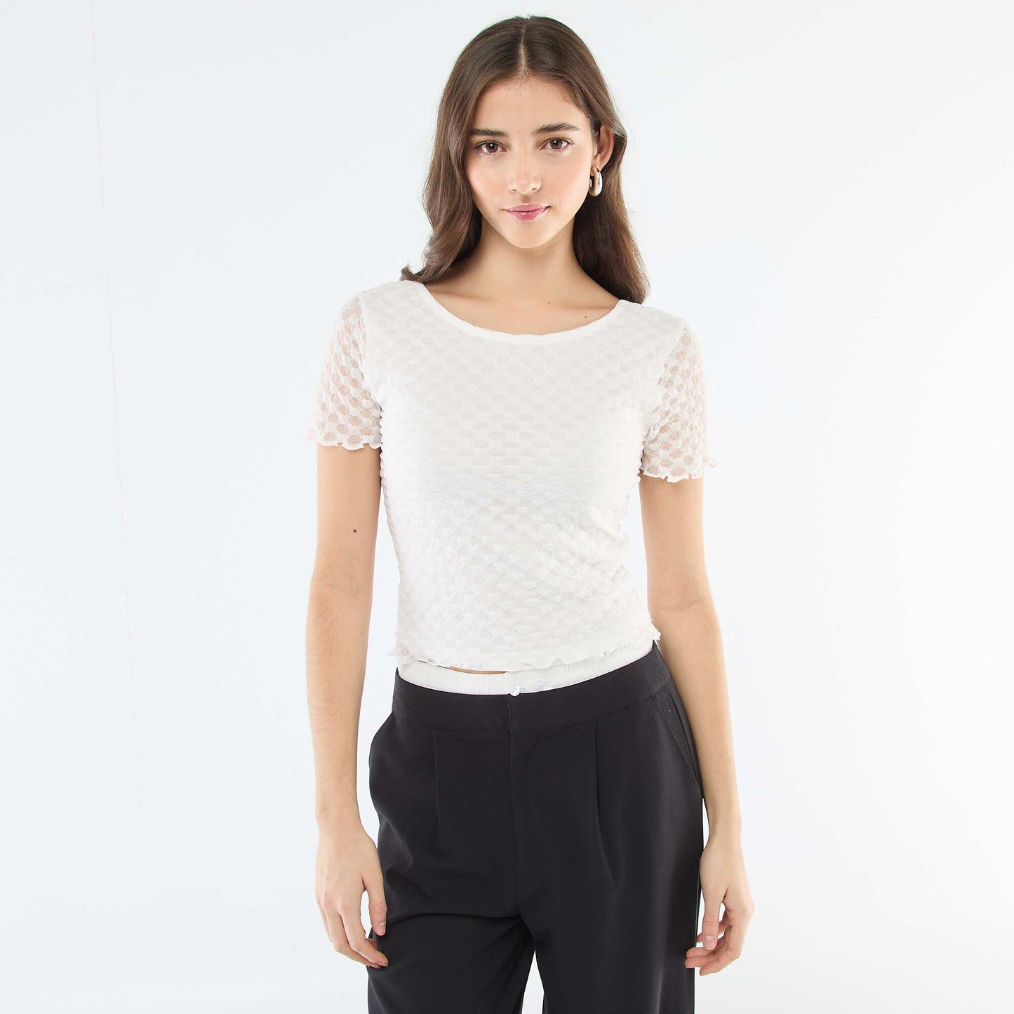 Tee-shirt en dentelle avec dos échancré BLANC