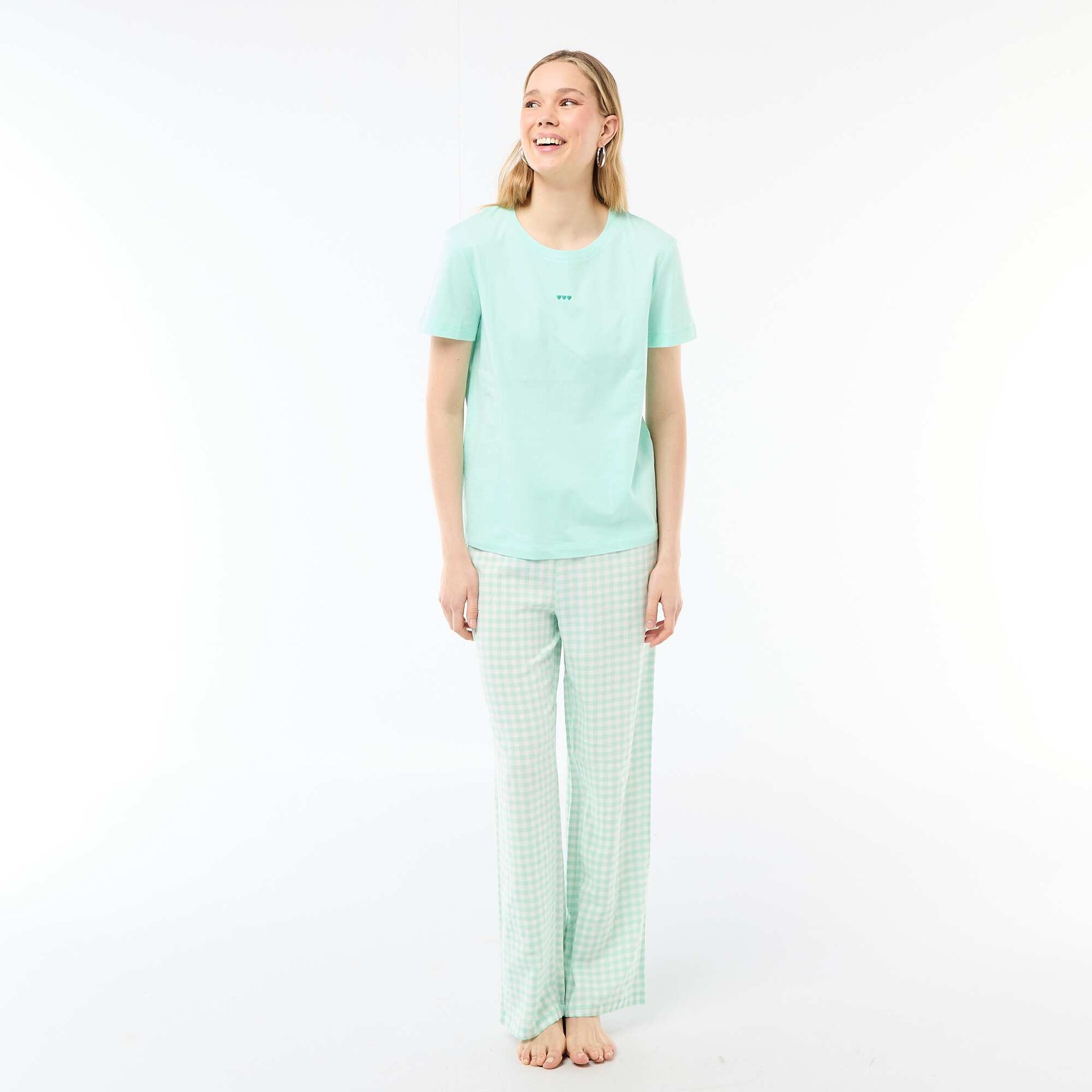 Ensemble pyjama long t-shirt + pantalon à carreaux -  2 pièces VERT