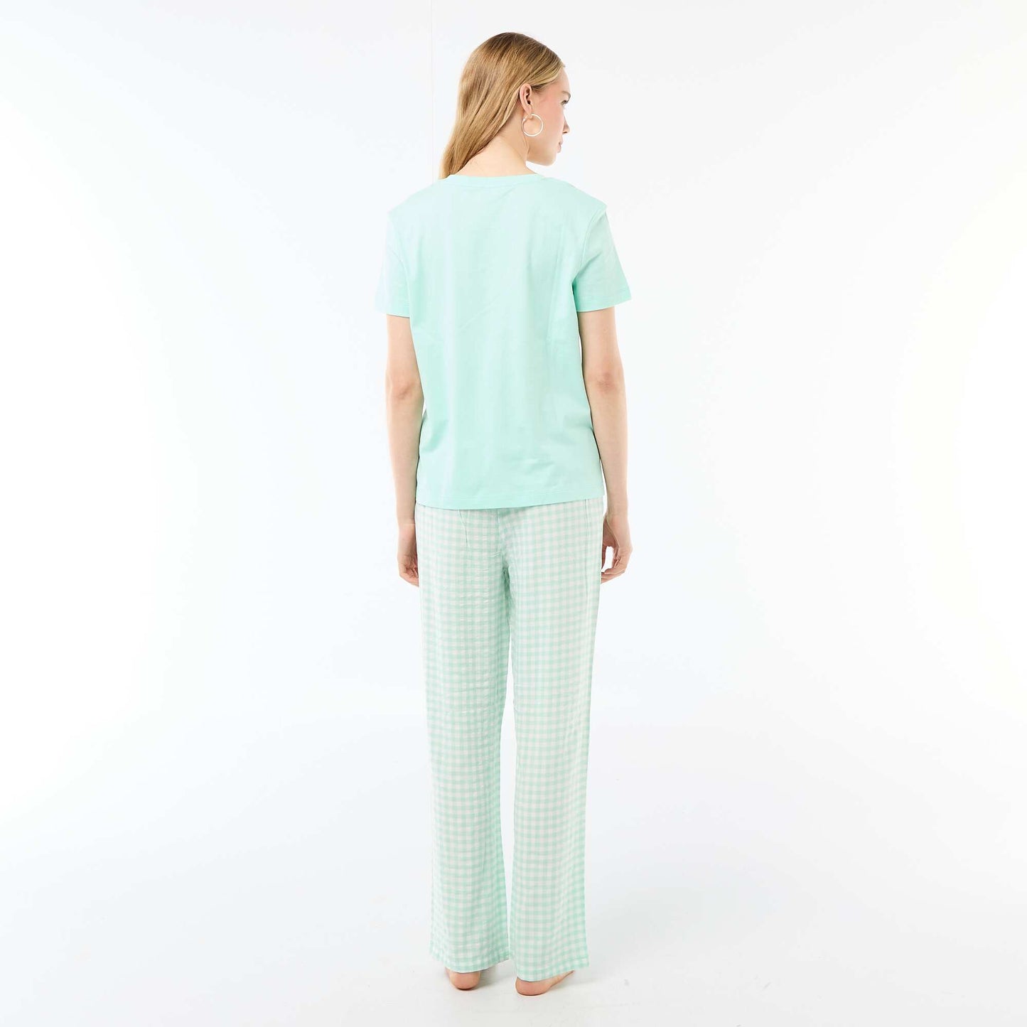 Ensemble pyjama long t-shirt + pantalon à carreaux -  2 pièces VERT