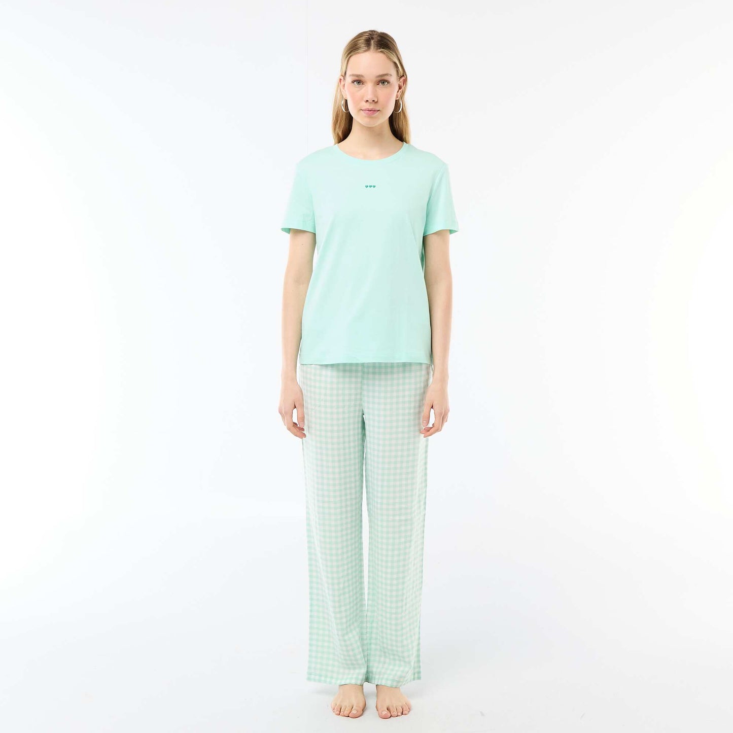Ensemble pyjama long t-shirt + pantalon à carreaux -  2 pièces VERT