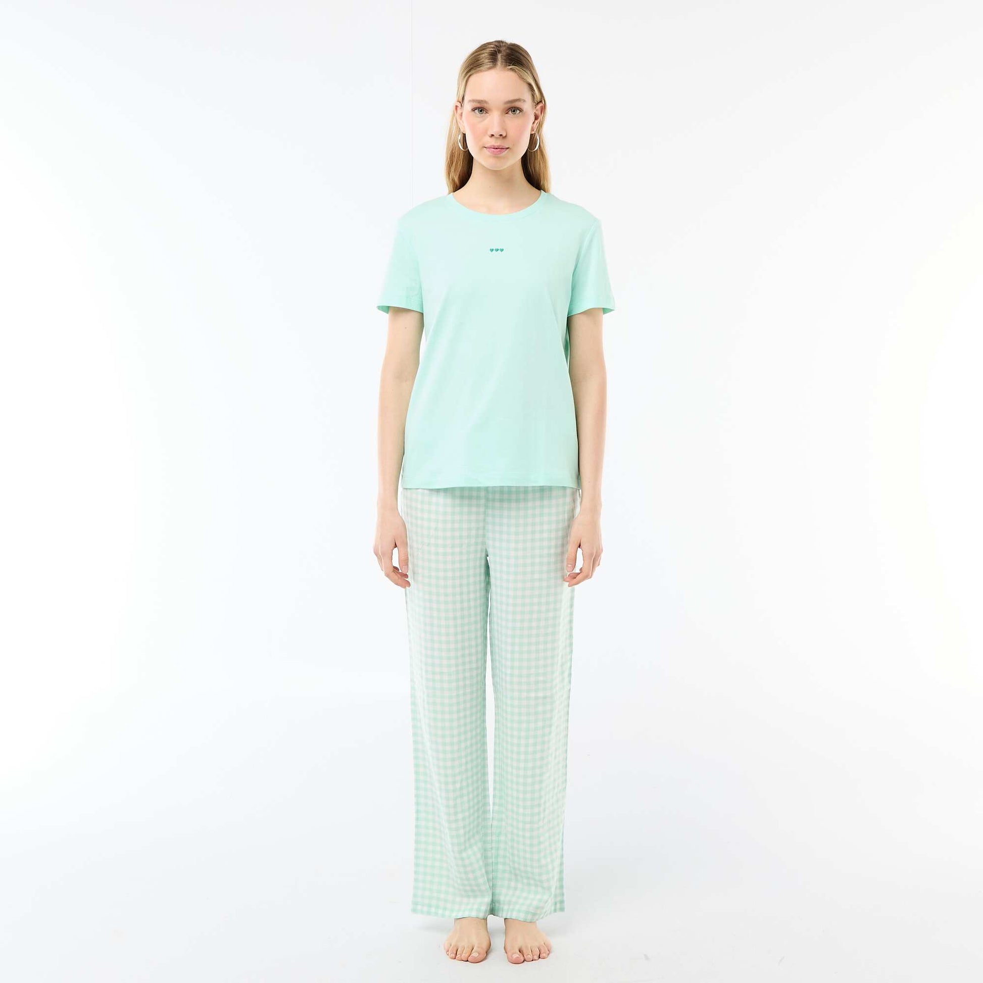 Ensemble pyjama long t-shirt + pantalon à carreaux -  2 pièces VERT