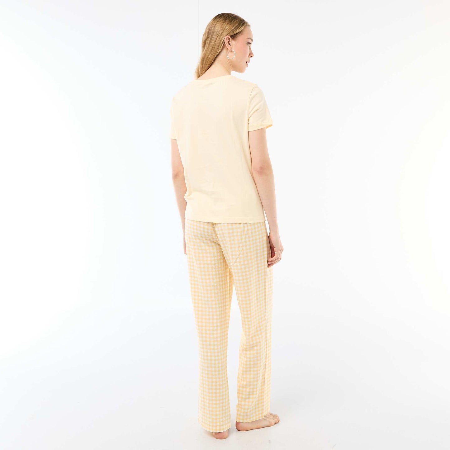 Ensemble pyjama long t-shirt + pantalon à carreaux -  2 pièces JAUNE