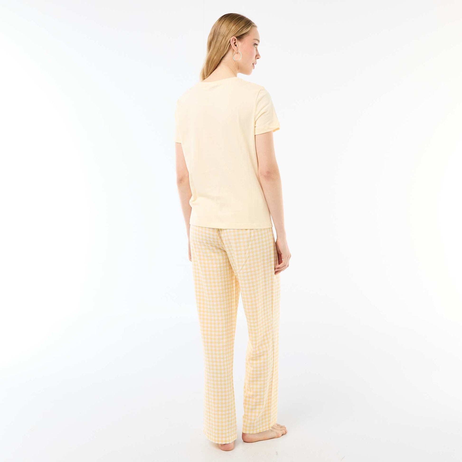 Ensemble pyjama long t-shirt + pantalon à carreaux -  2 pièces JAUNE