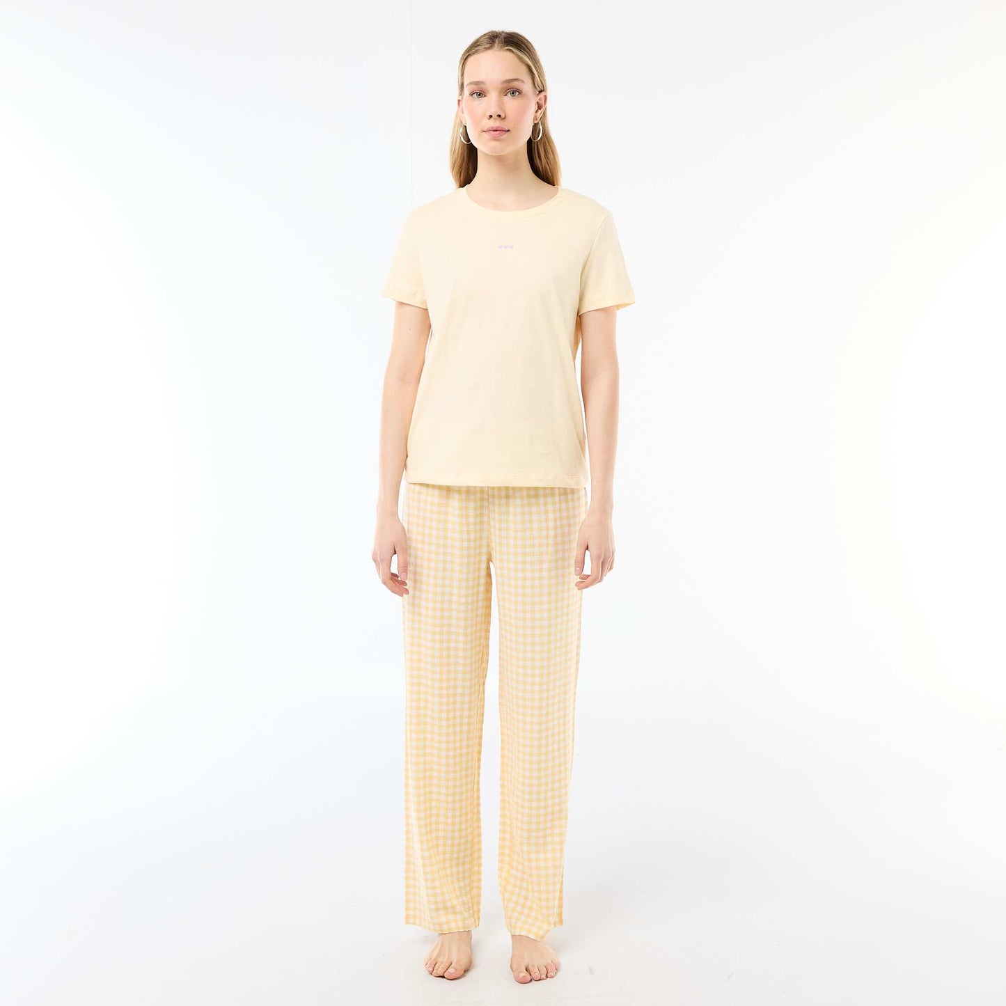 Ensemble pyjama long t-shirt + pantalon à carreaux -  2 pièces JAUNE