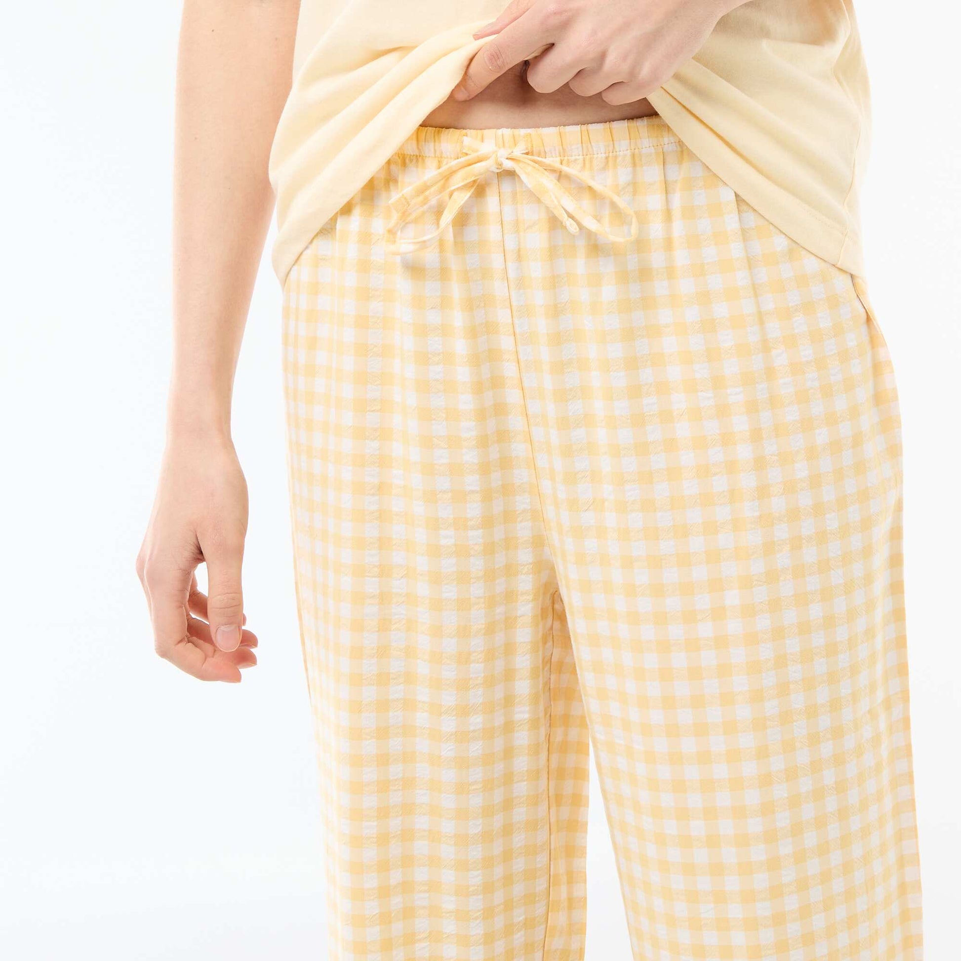 Ensemble pyjama long t-shirt + pantalon à carreaux -  2 pièces JAUNE