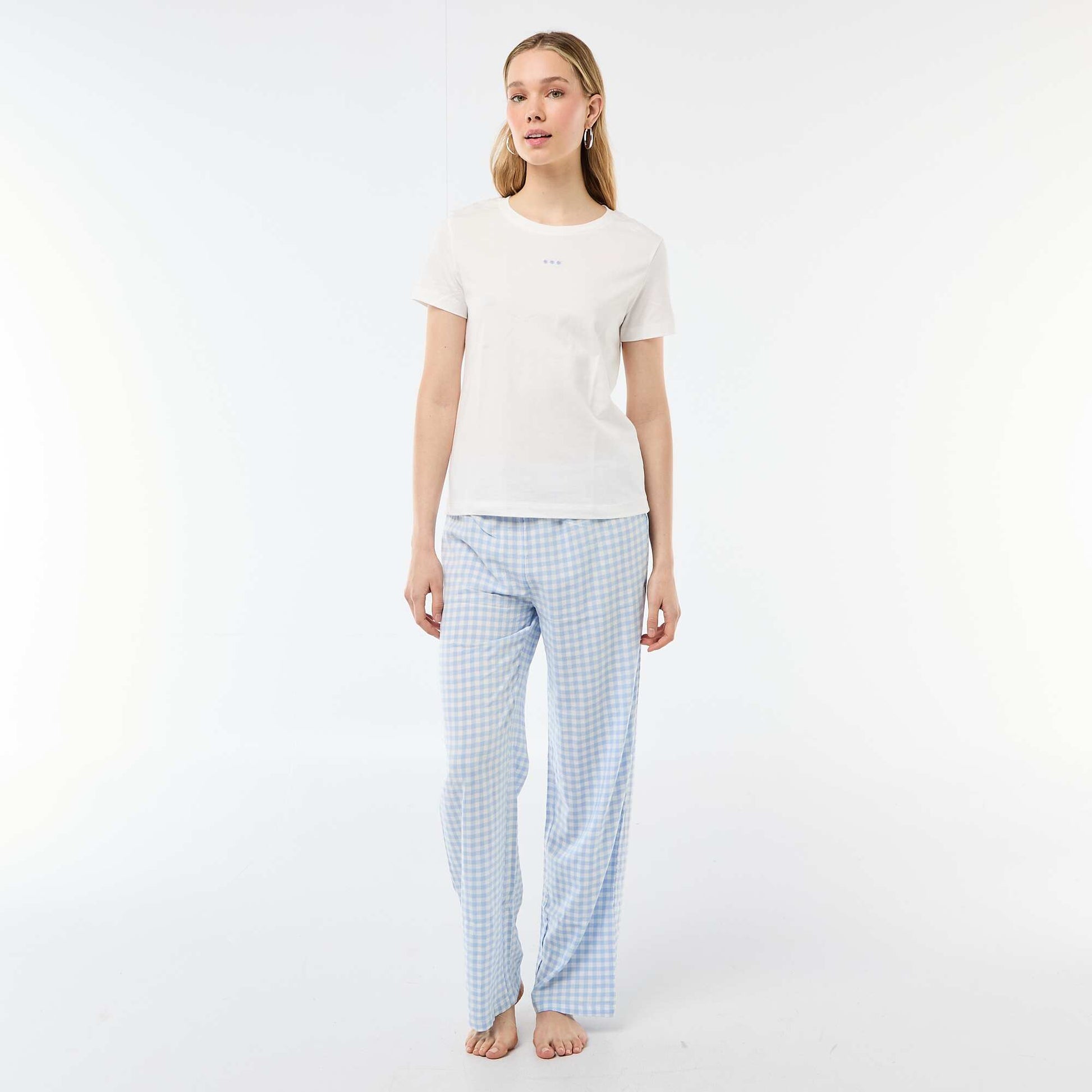 Ensemble pyjama long t-shirt + pantalon à carreaux -  2 pièces BLEU