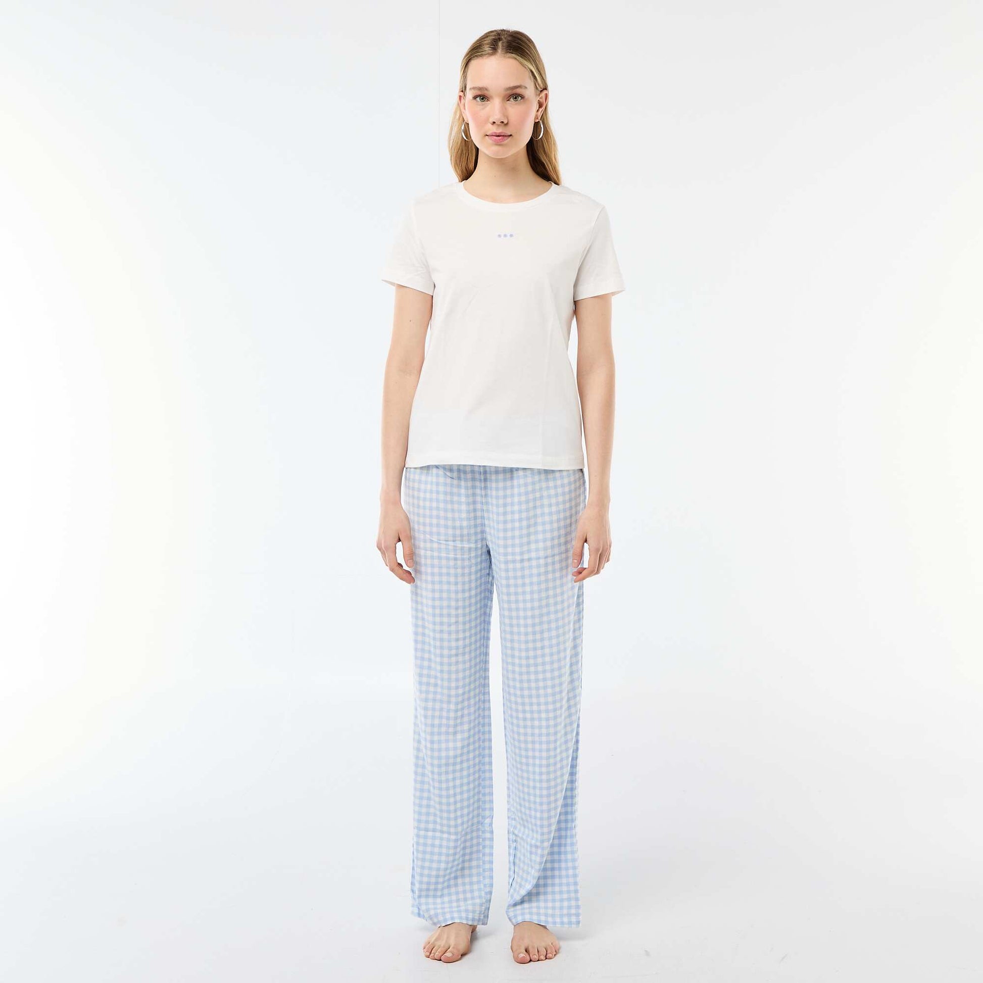 Ensemble pyjama long t-shirt + pantalon à carreaux -  2 pièces BLEU