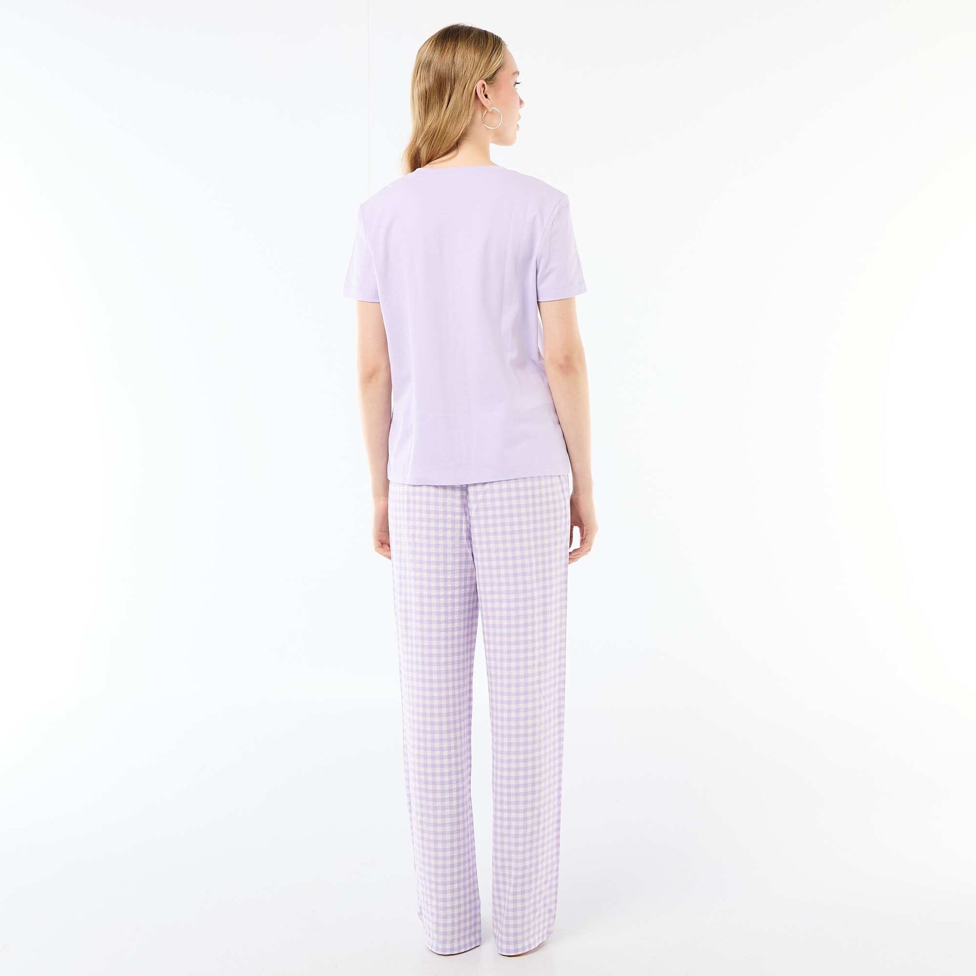 Ensemble pyjama long t-shirt + pantalon à carreaux -  2 pièces VIOLET