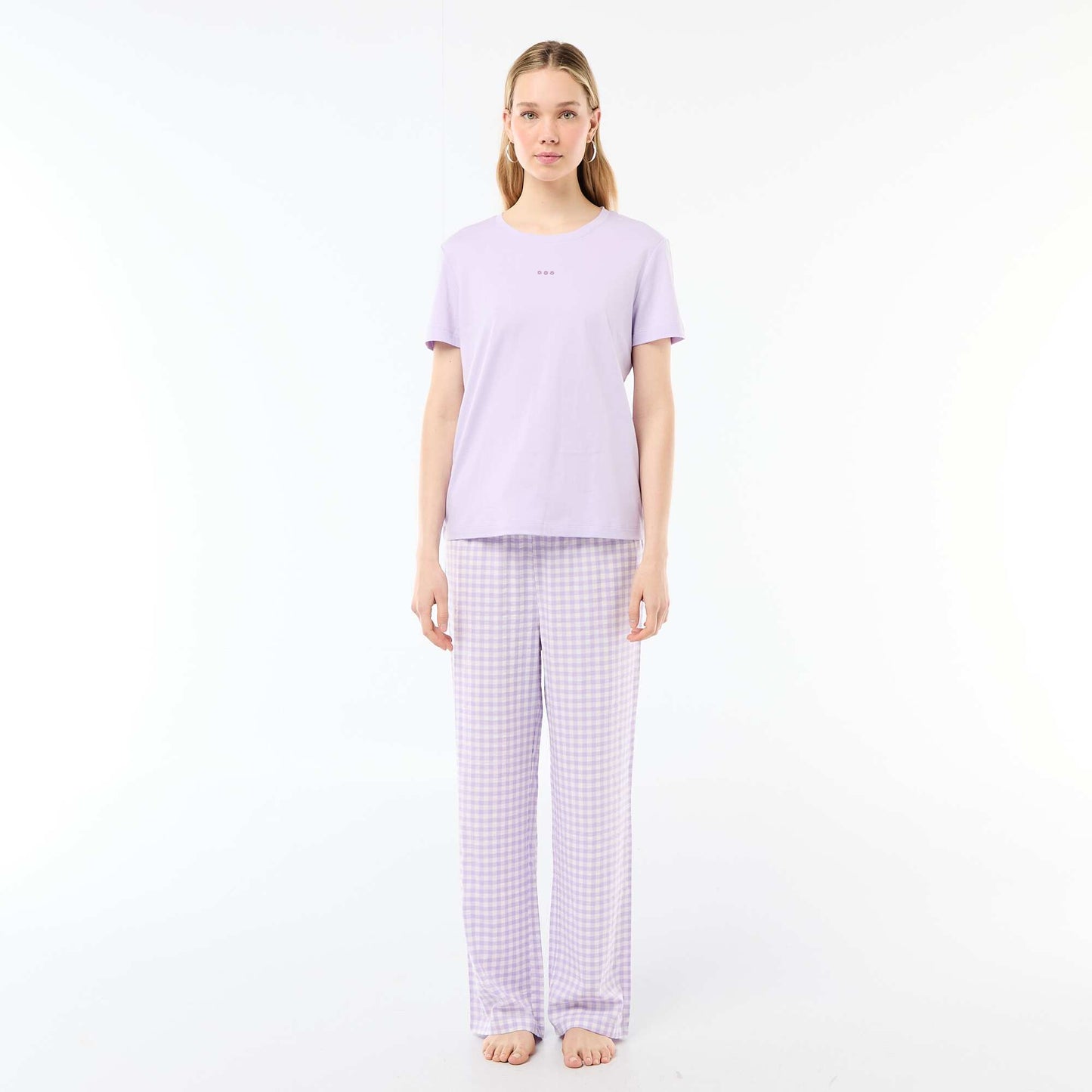 Ensemble pyjama long t-shirt + pantalon à carreaux -  2 pièces VIOLET