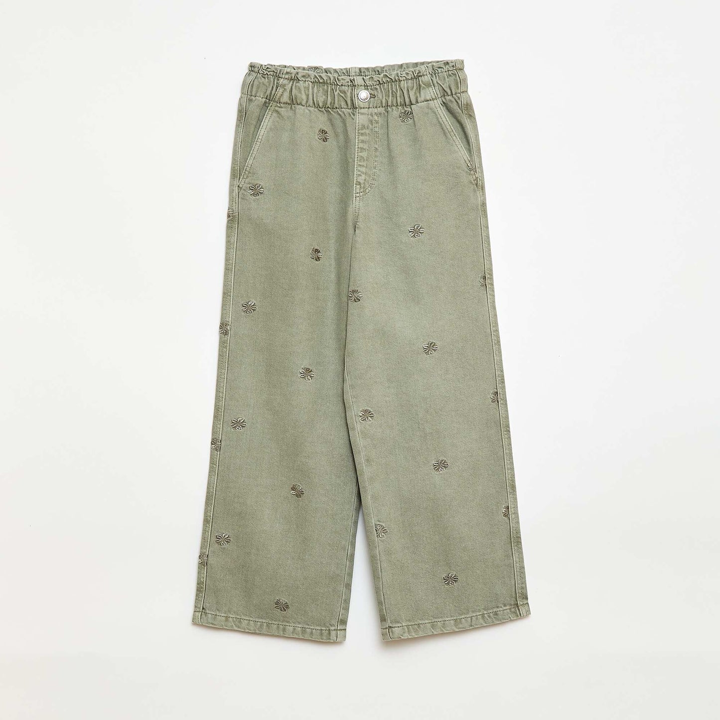 Jean wide leg à motif brodé KAKI