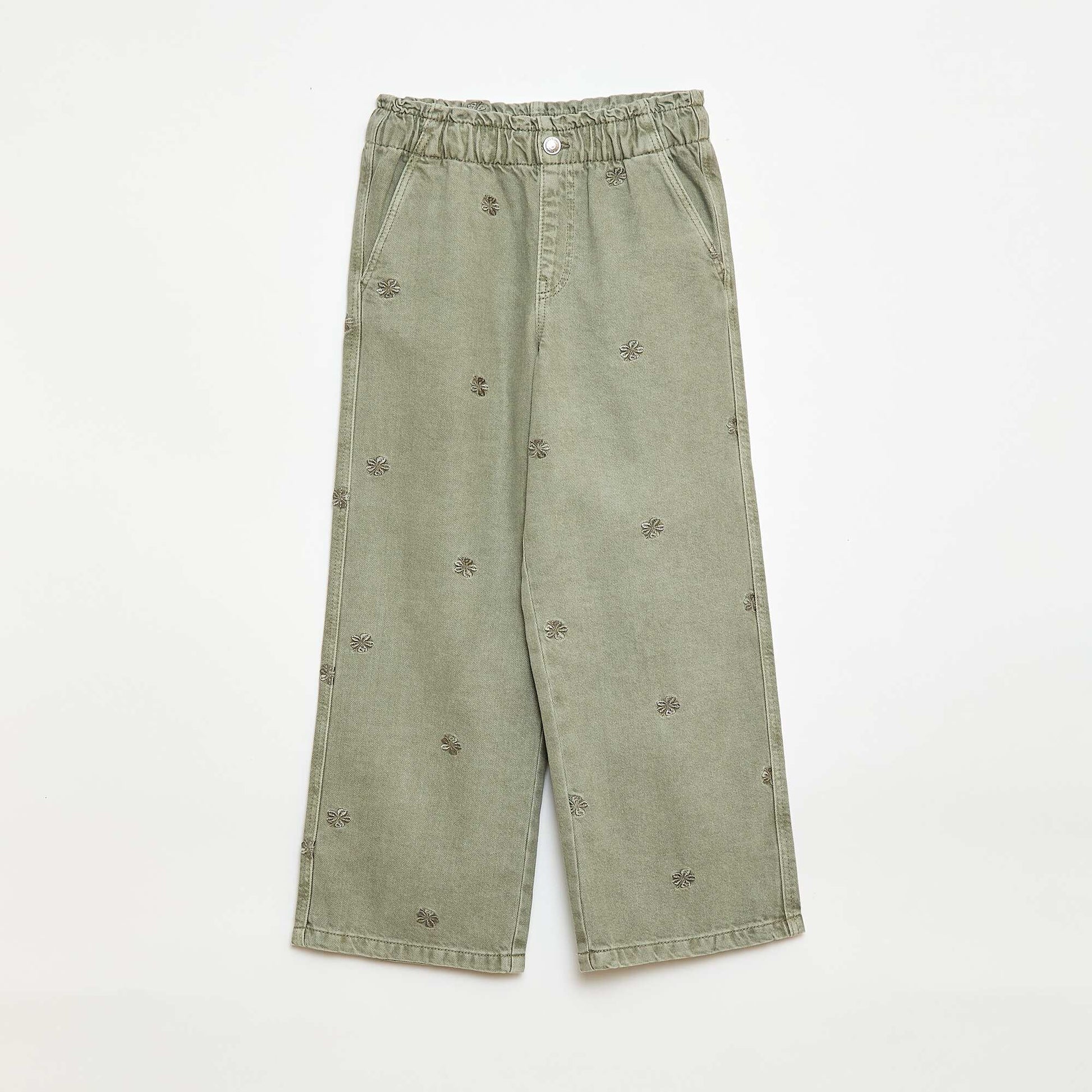 Jean wide leg à motif brodé KAKI
