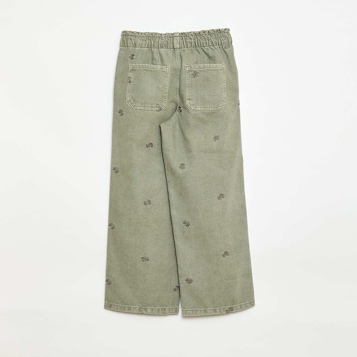 Jean wide leg à motif brodé KAKI
