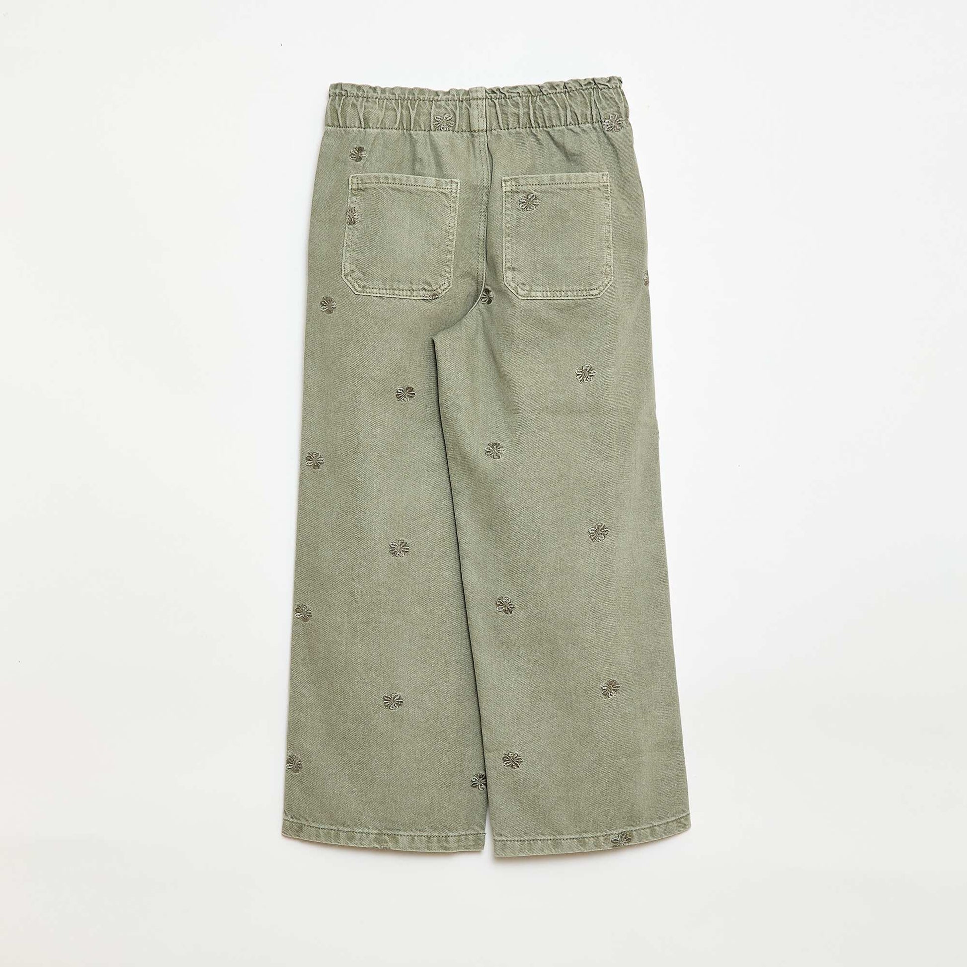 Jean wide leg à motif brodé KAKI