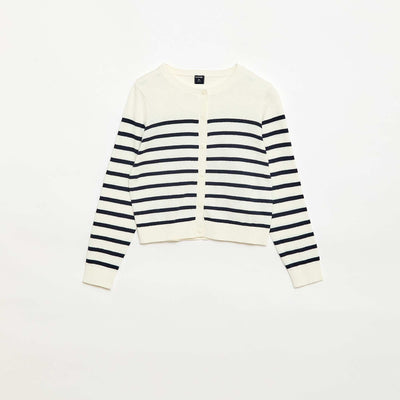 Gilet col rond léger rayé BLEU