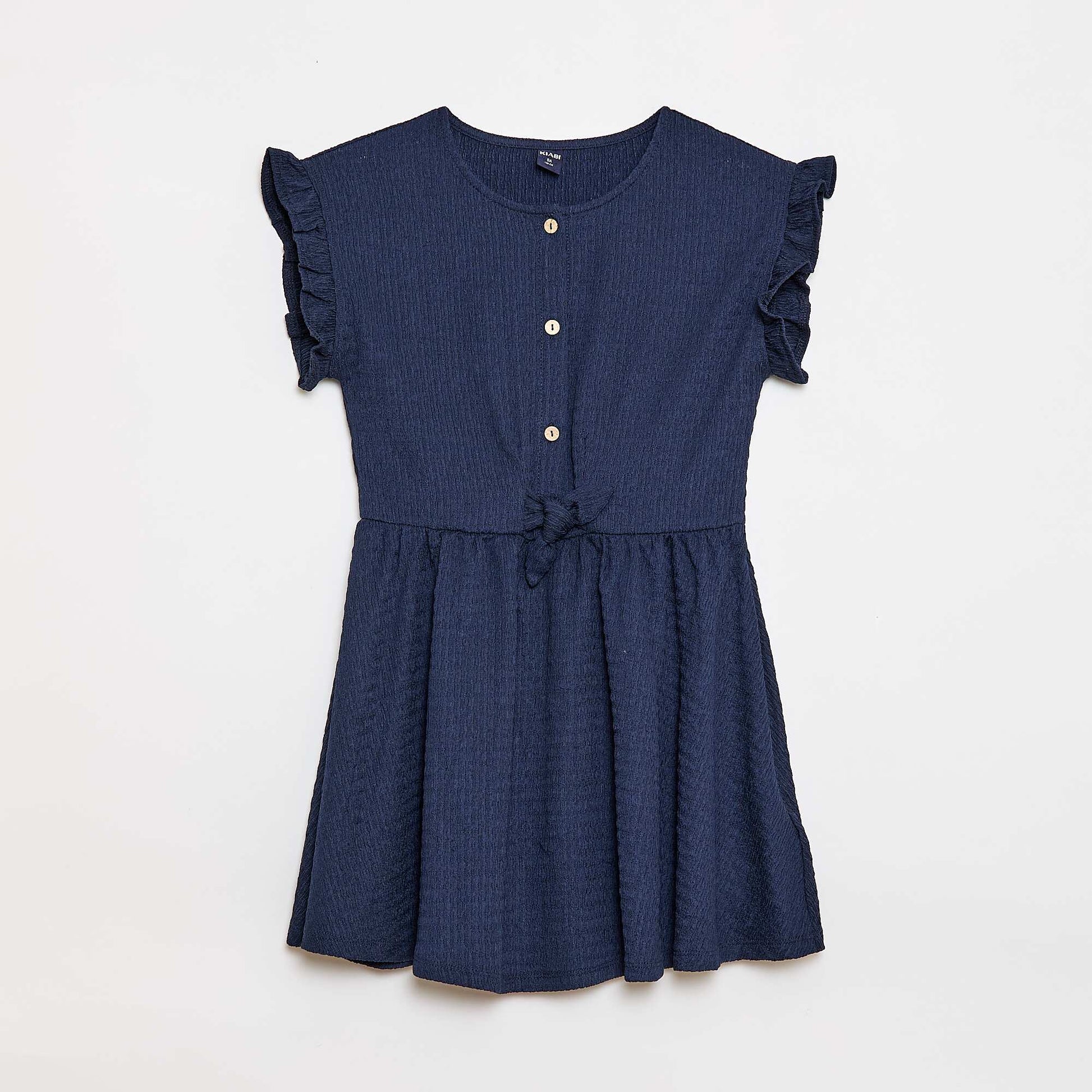 Robe en maille gaufrée boutonnée sur le devant NOIR