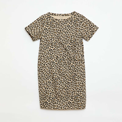 Robe t-shirt mi-longue avec nœud fantaisie devant MARRON