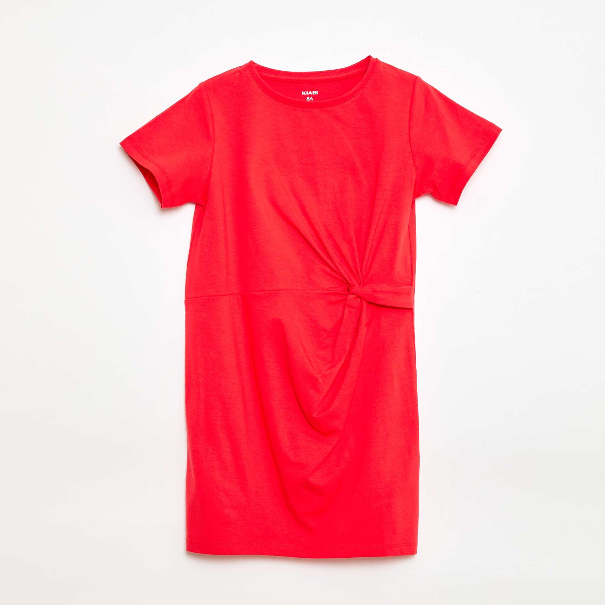 Robe t-shirt mi-longue avec nœud fantaisie devant ROUGE