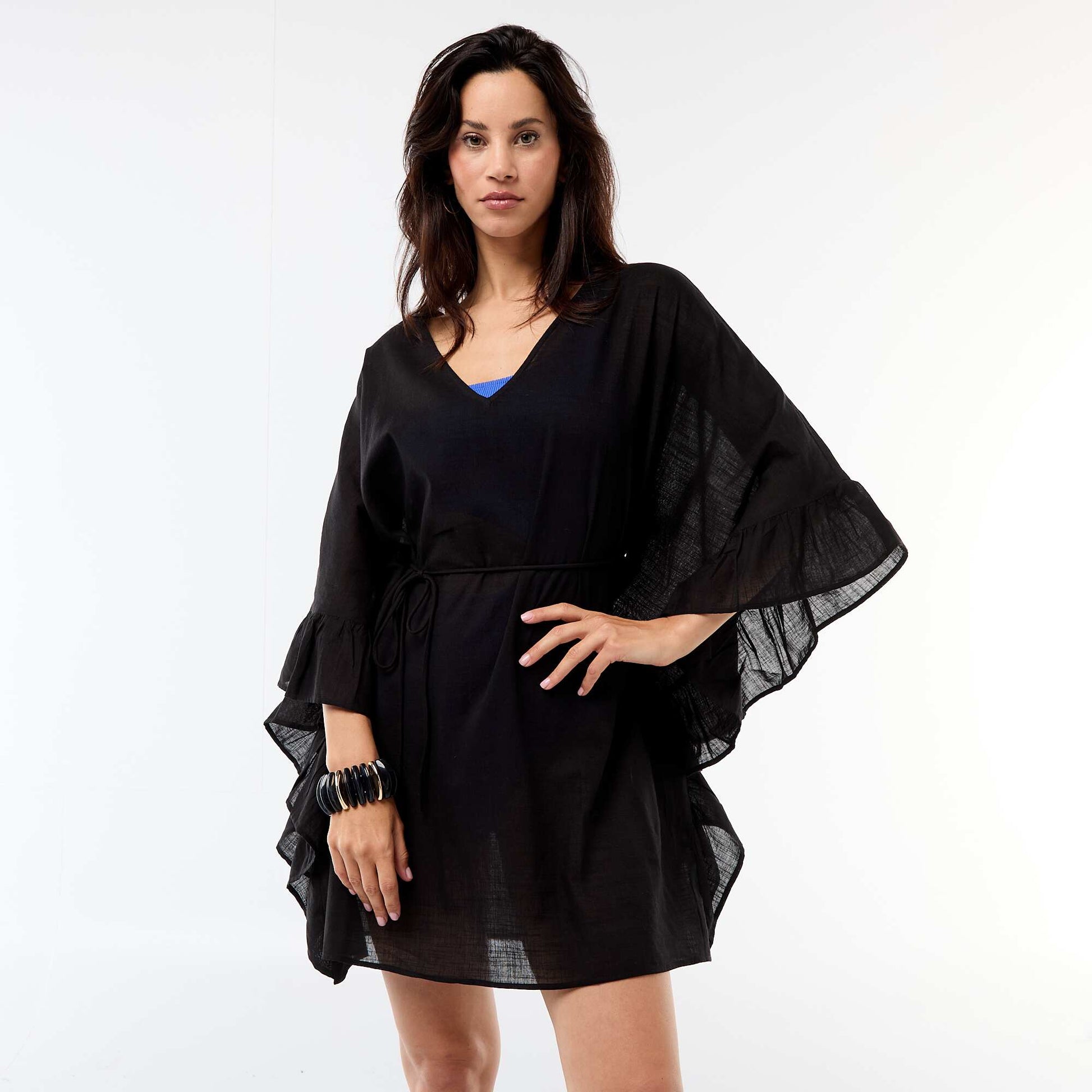 Robe de plage avec emmanchures volantées NOIR