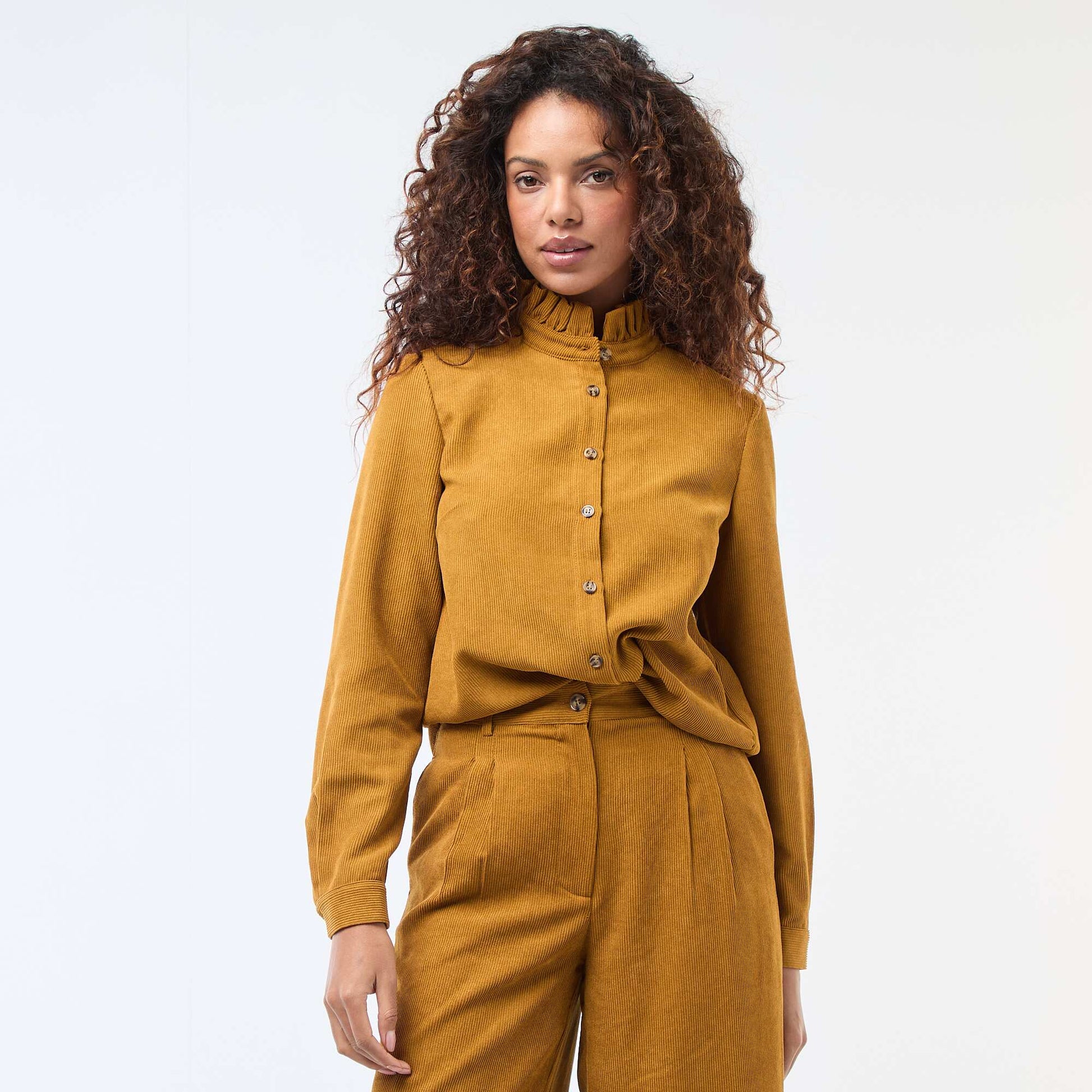 Chemise en velours unie JAUNE