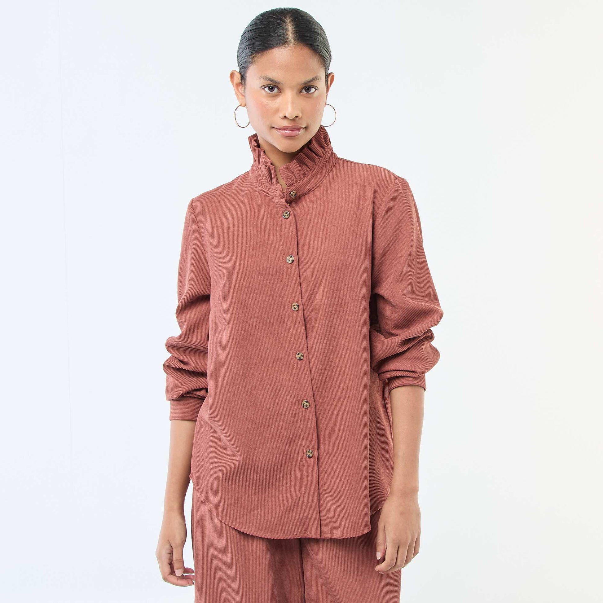 Chemise en velours unie MARRON