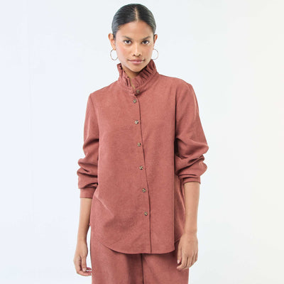 Chemise en velours unie MARRON