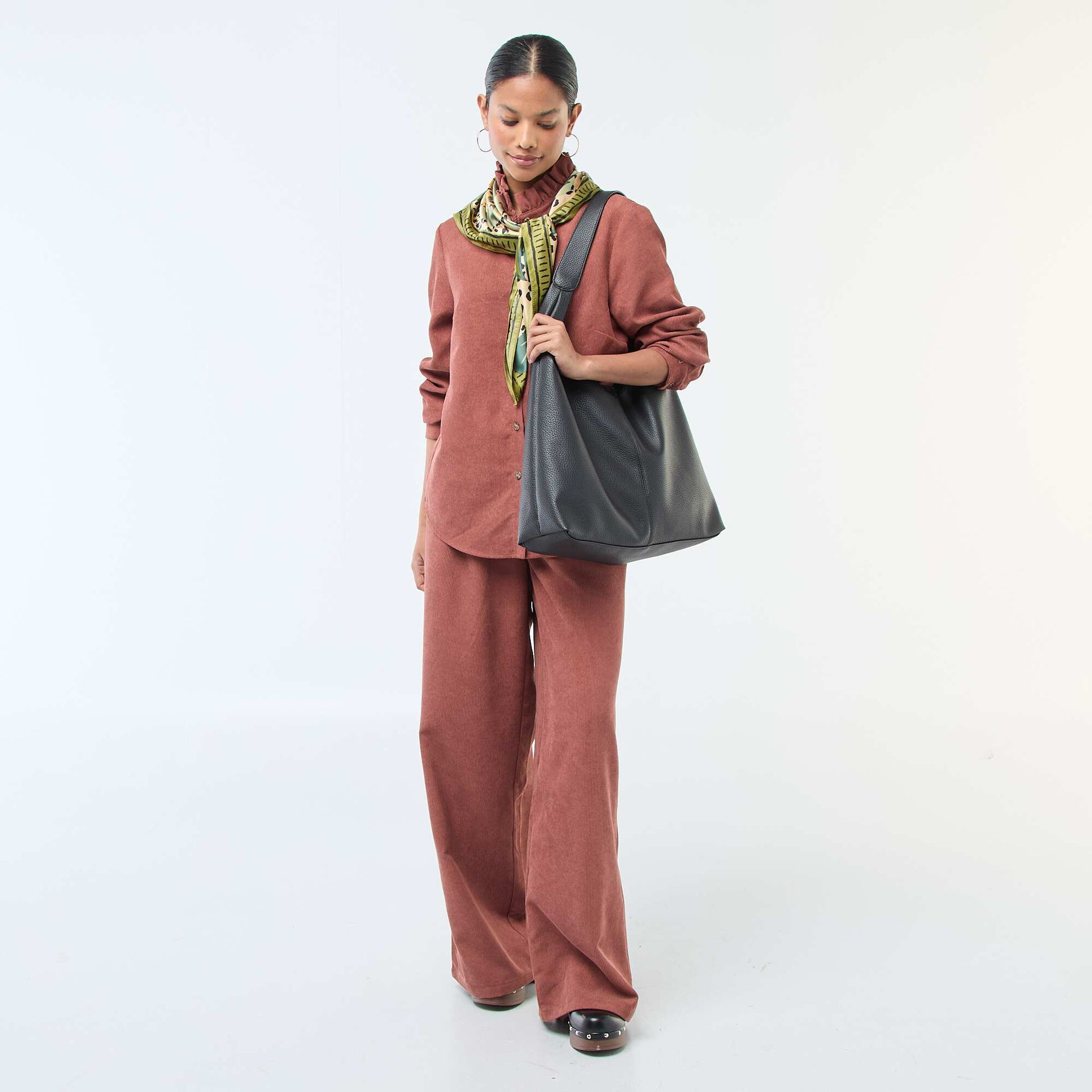 Chemise en velours unie MARRON