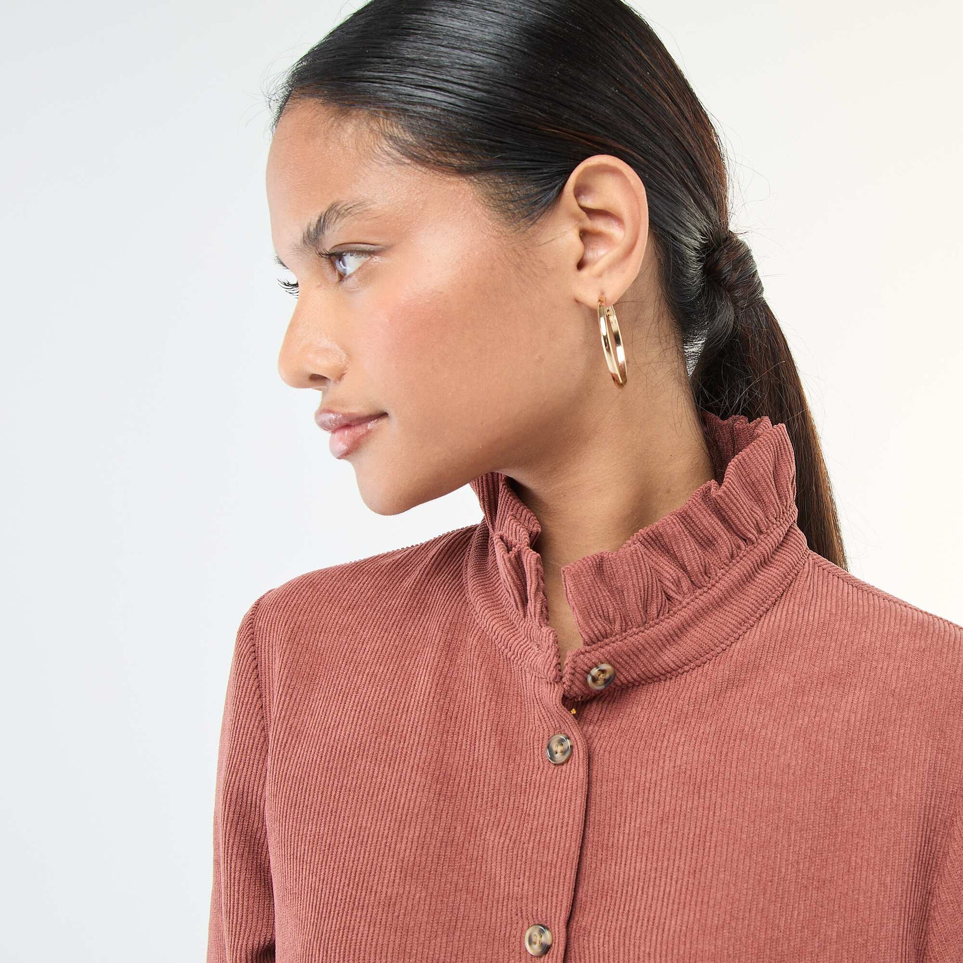 Chemise en velours unie MARRON