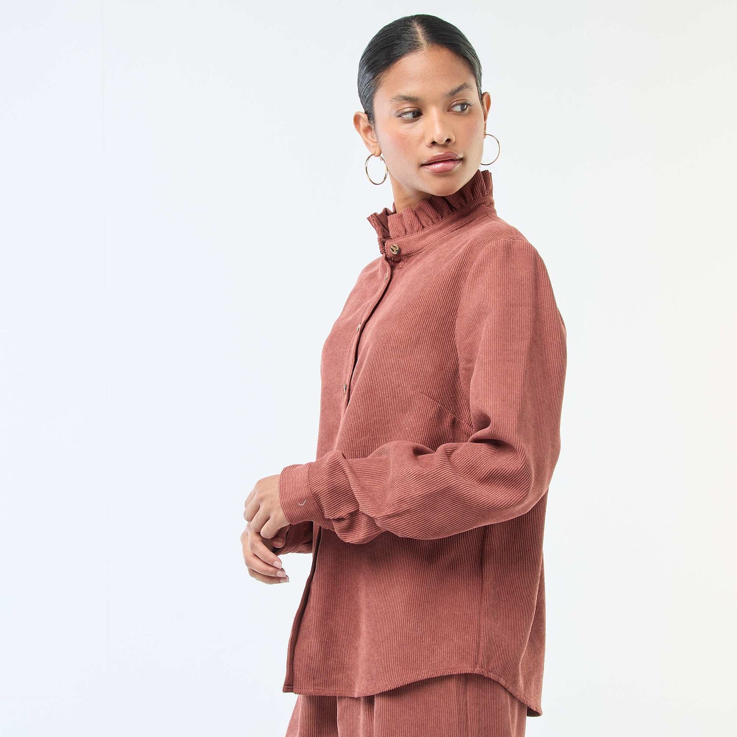 Chemise en velours unie MARRON