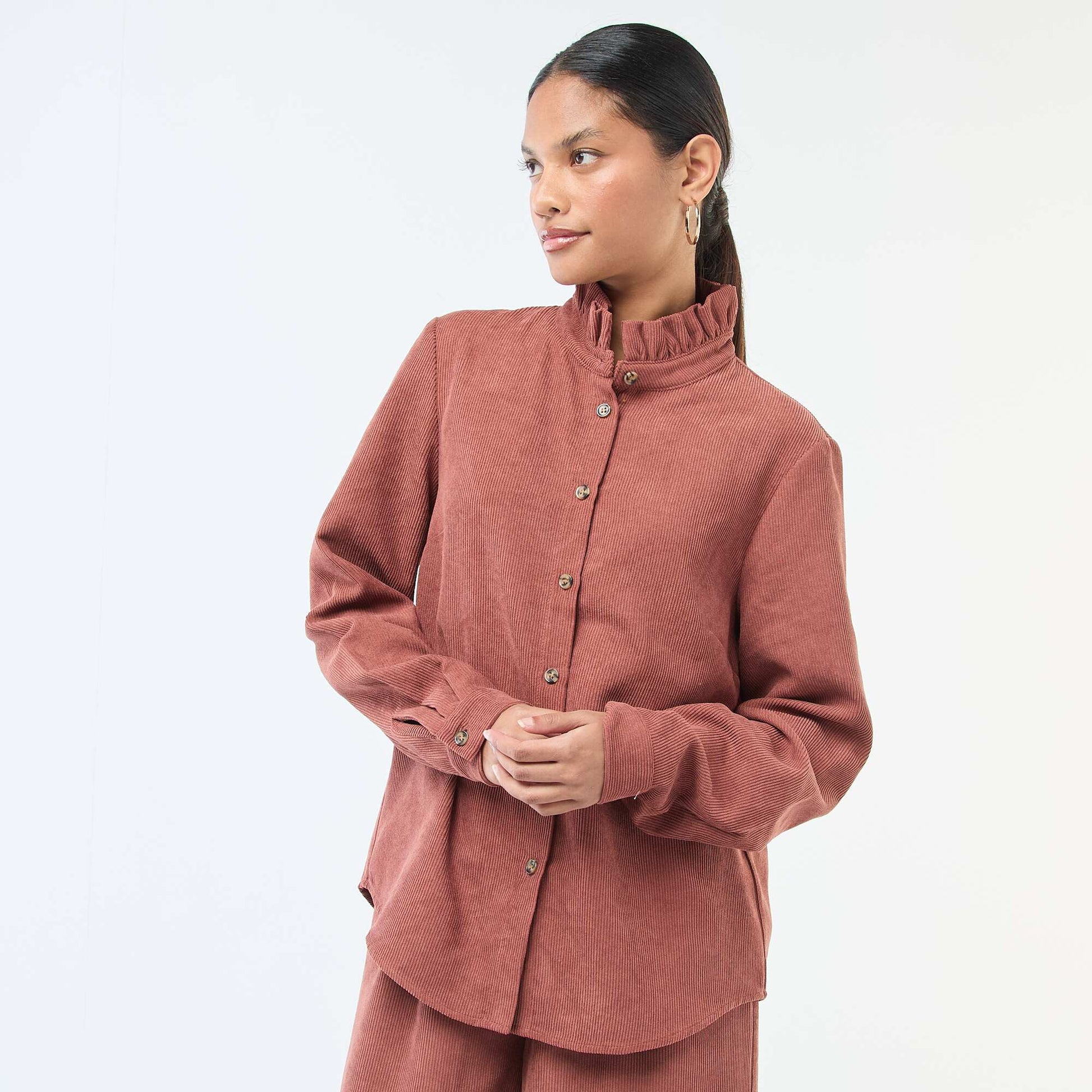 Chemise en velours unie MARRON