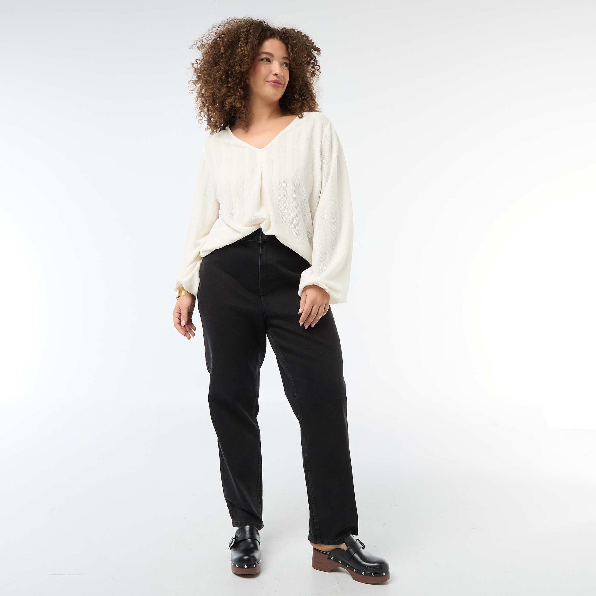 T-shirt en maille ajourée à manches courtes BLANC