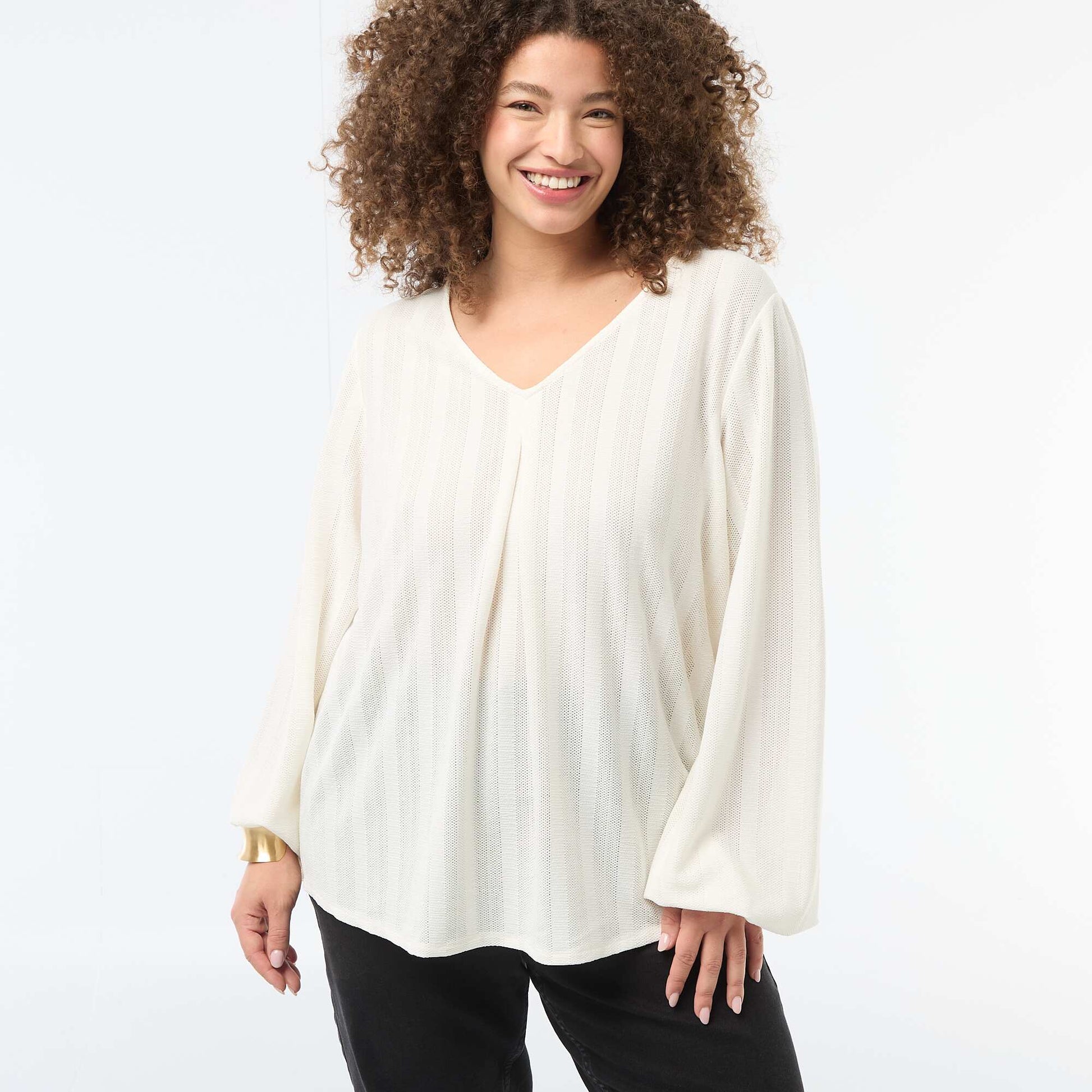 T-shirt en maille ajourée à manches courtes BLANC