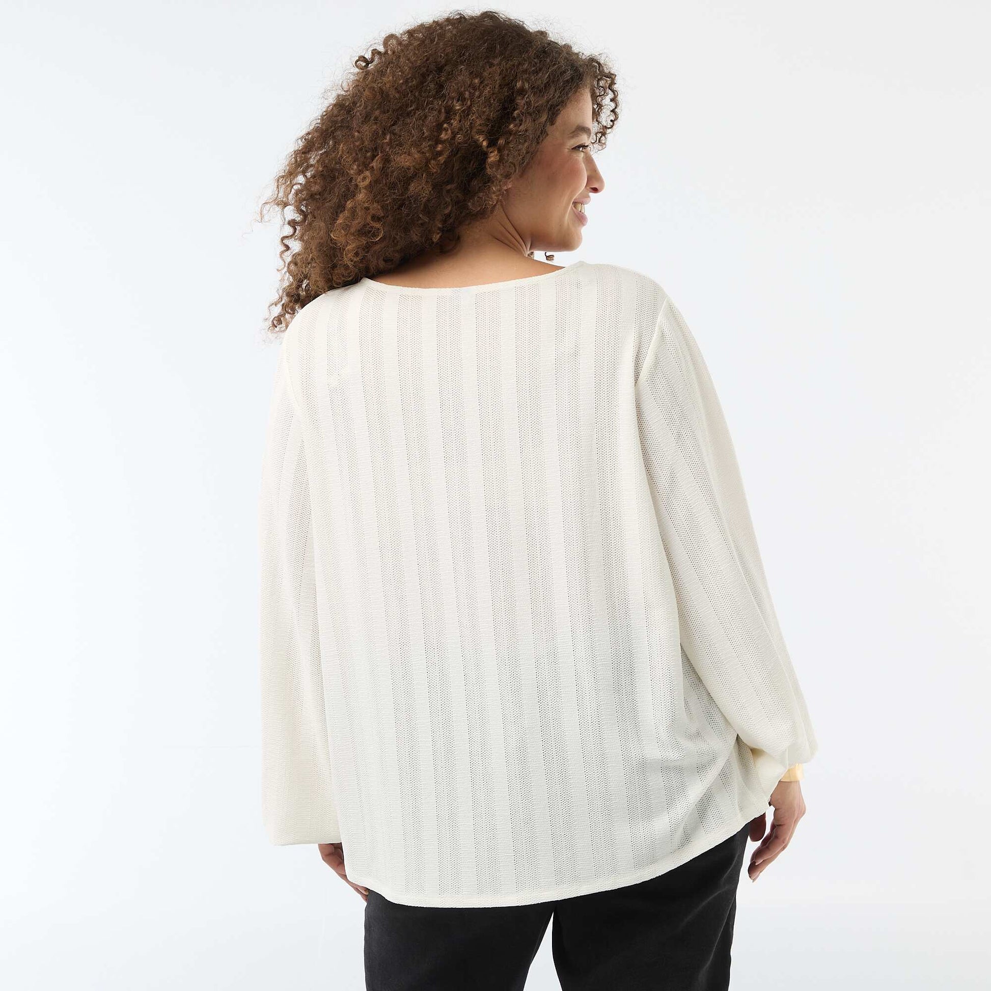 T-shirt en maille ajourée à manches courtes BLANC