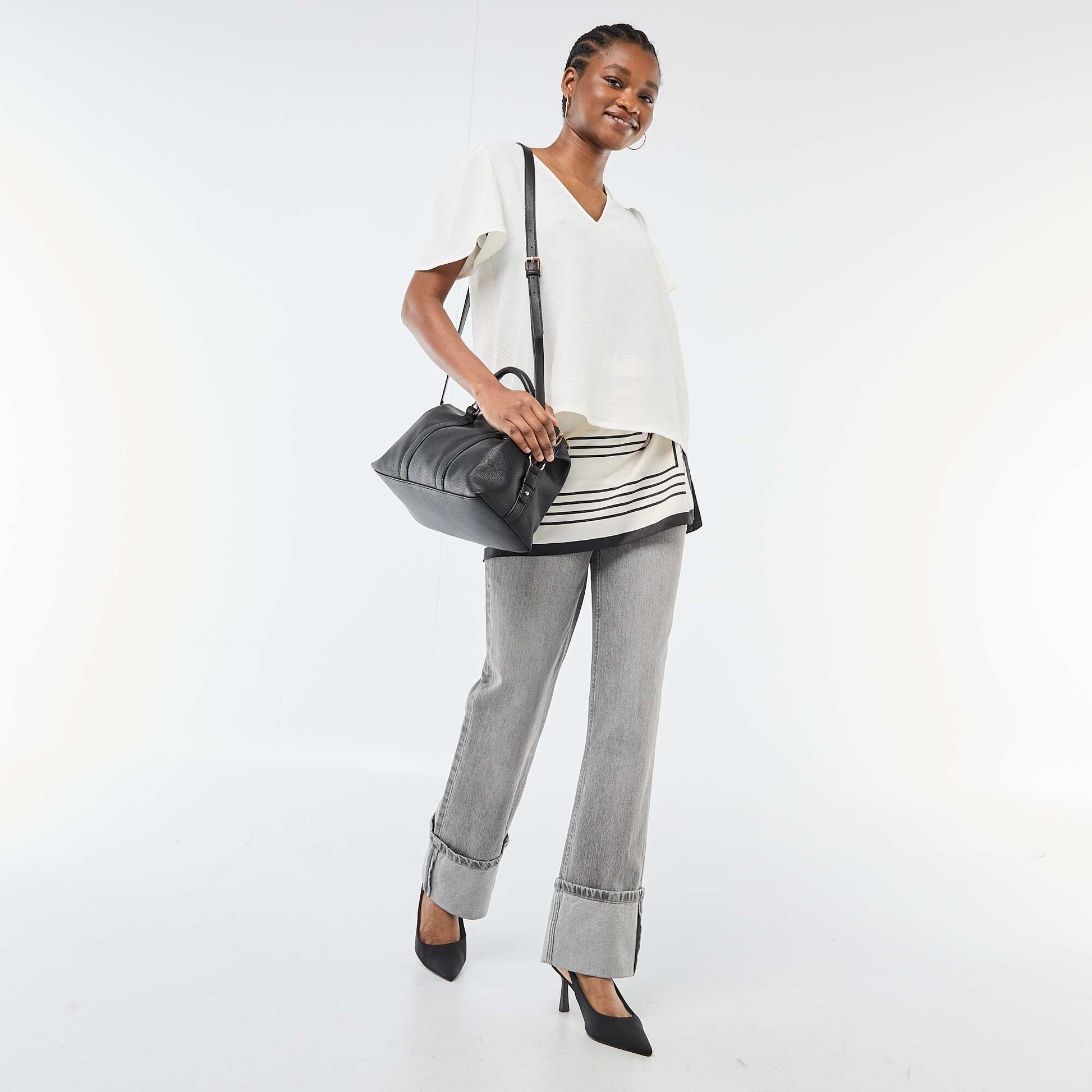 Blouse à manches courtes et col V BLANC