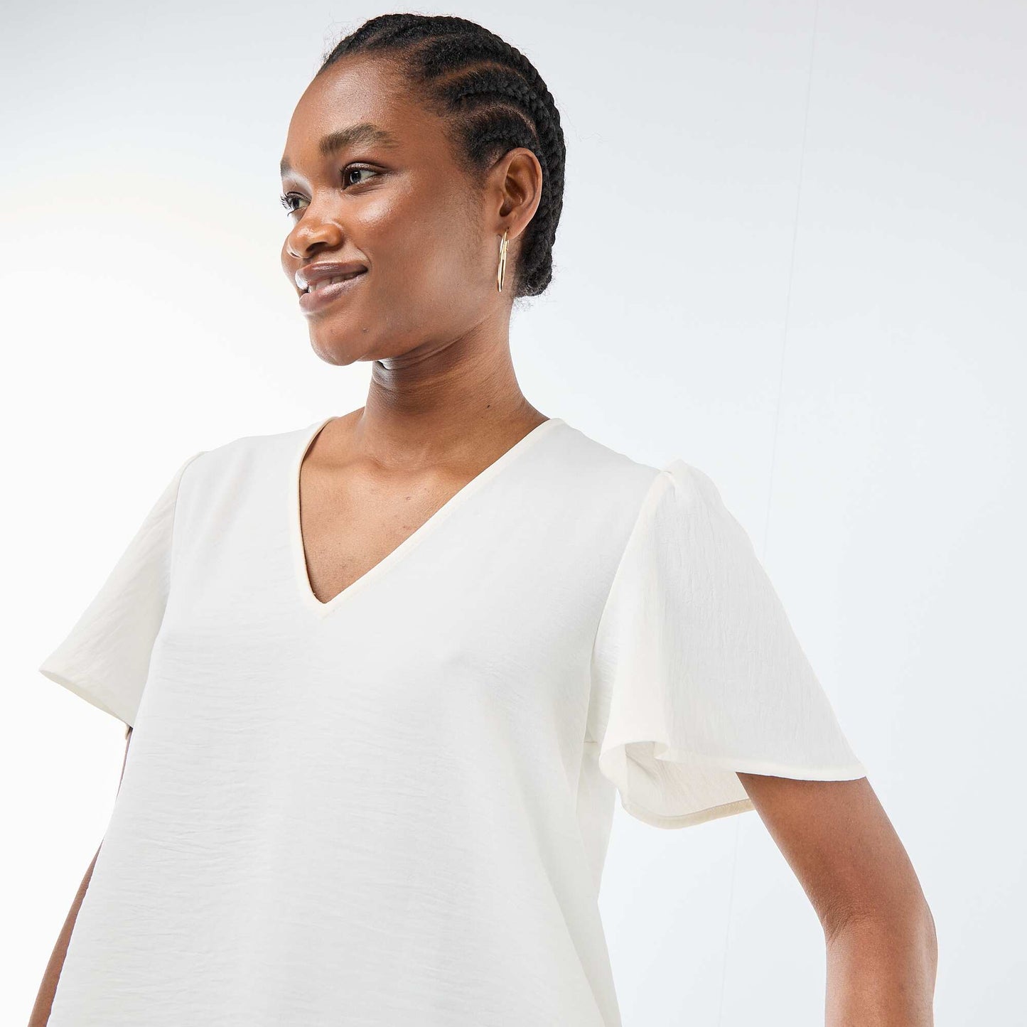 Blouse à manches courtes et col V BLANC