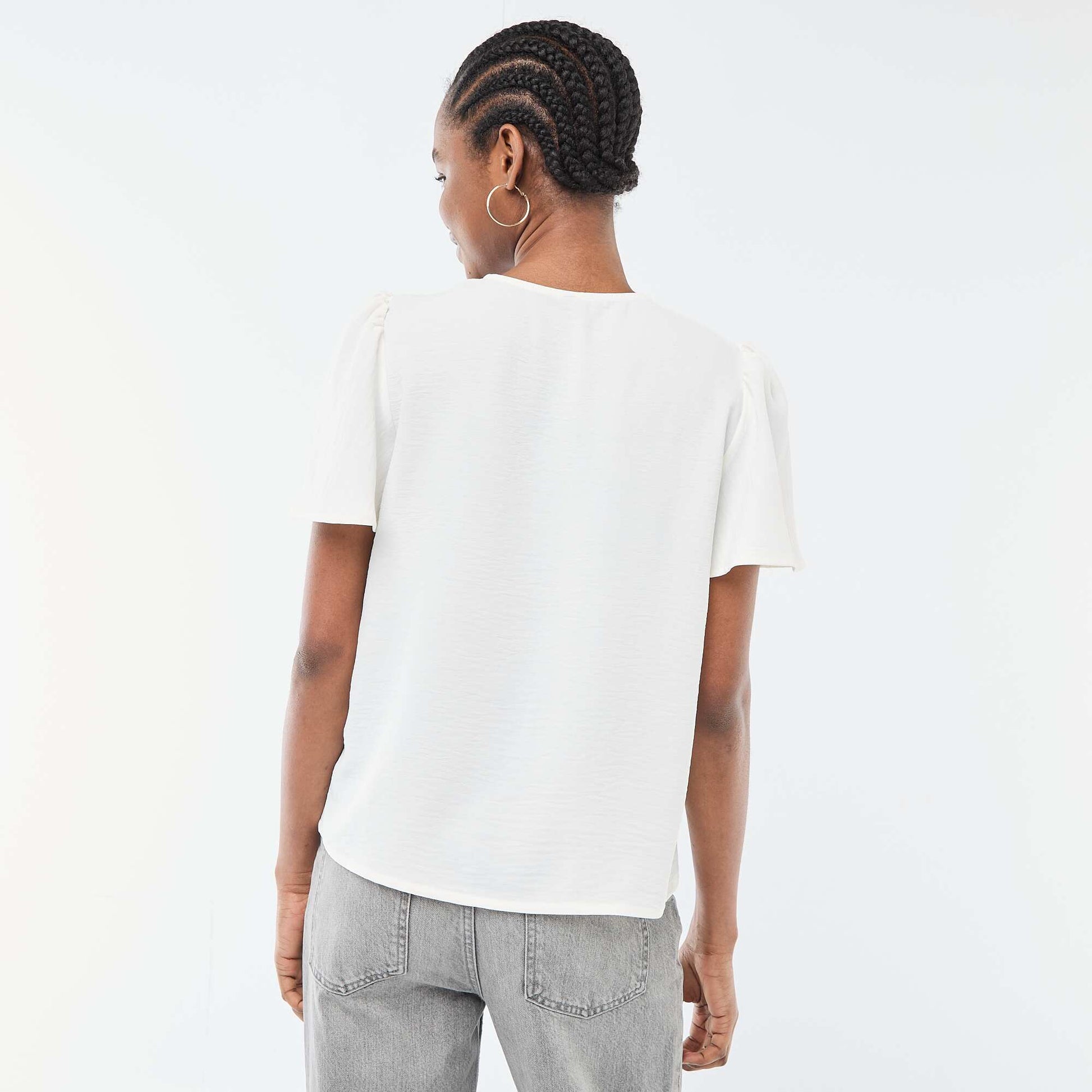 Blouse à manches courtes et col V BLANC