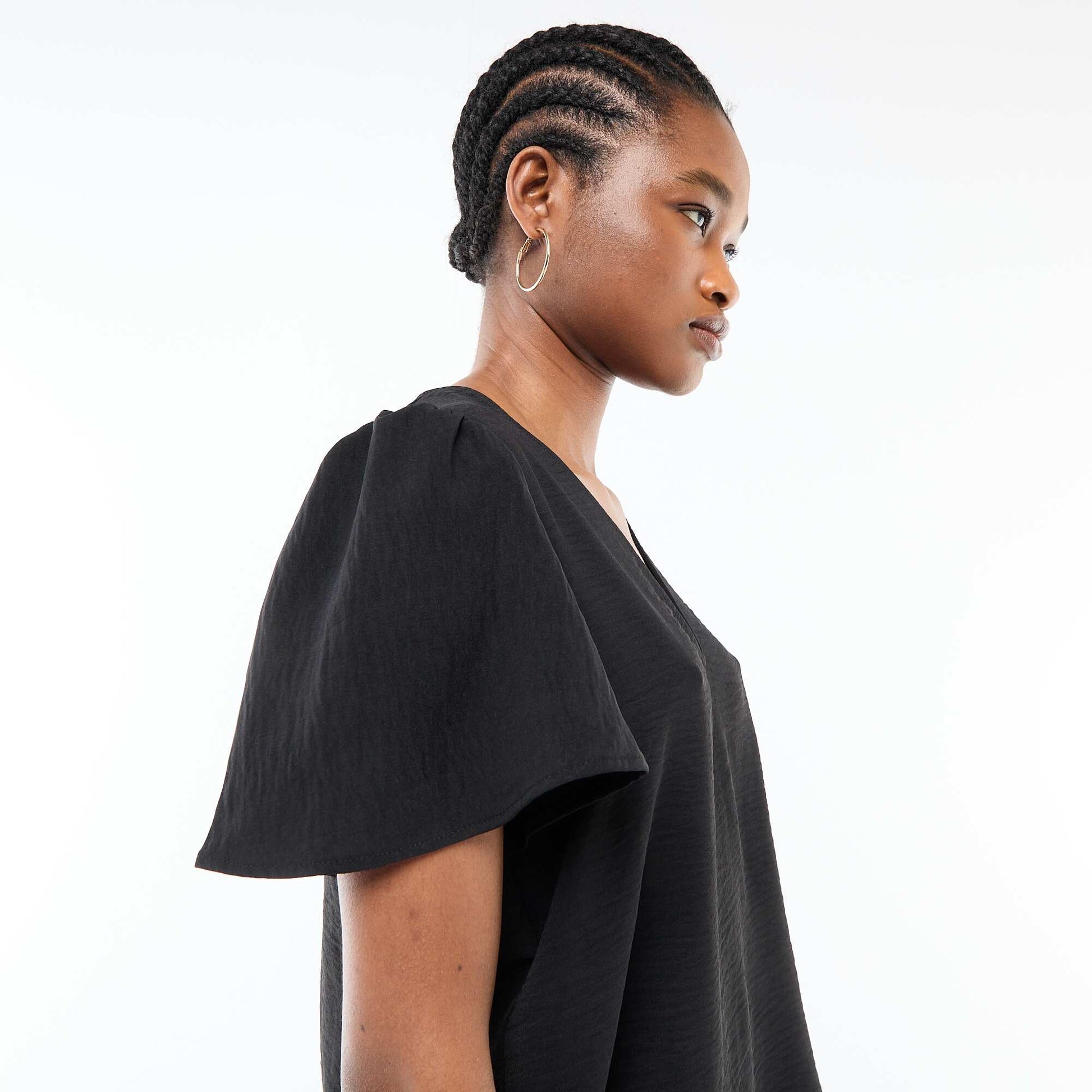 Blouse à manches courtes et col V NOIR