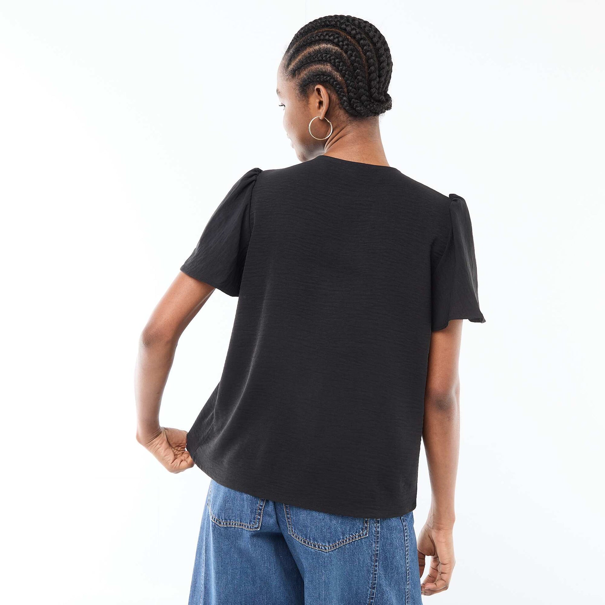 Blouse à manches courtes et col V NOIR