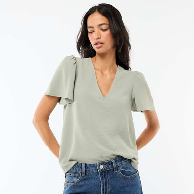 Blouse à manches courtes et col V VERT