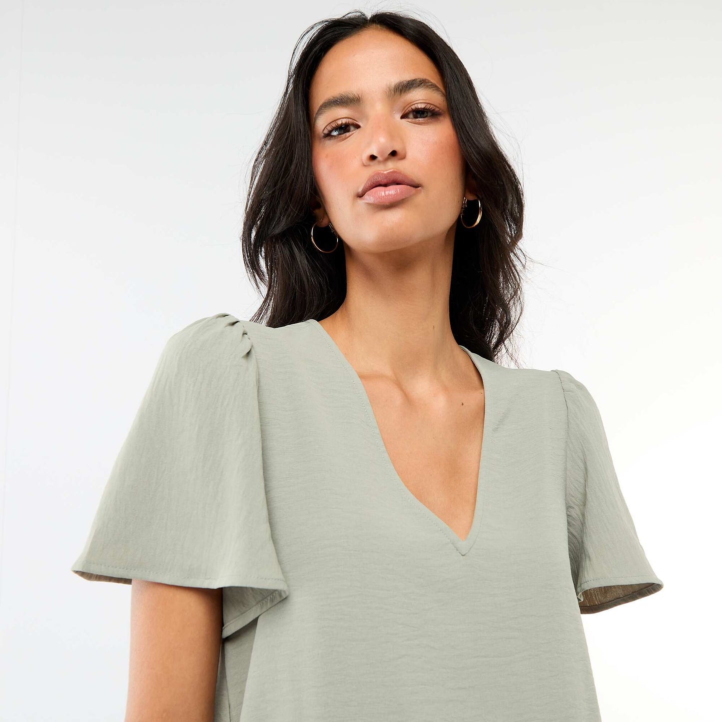 Blouse à manches courtes et col V VERT