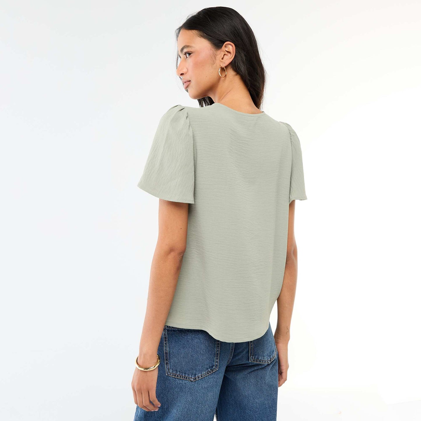 Blouse à manches courtes et col V VERT