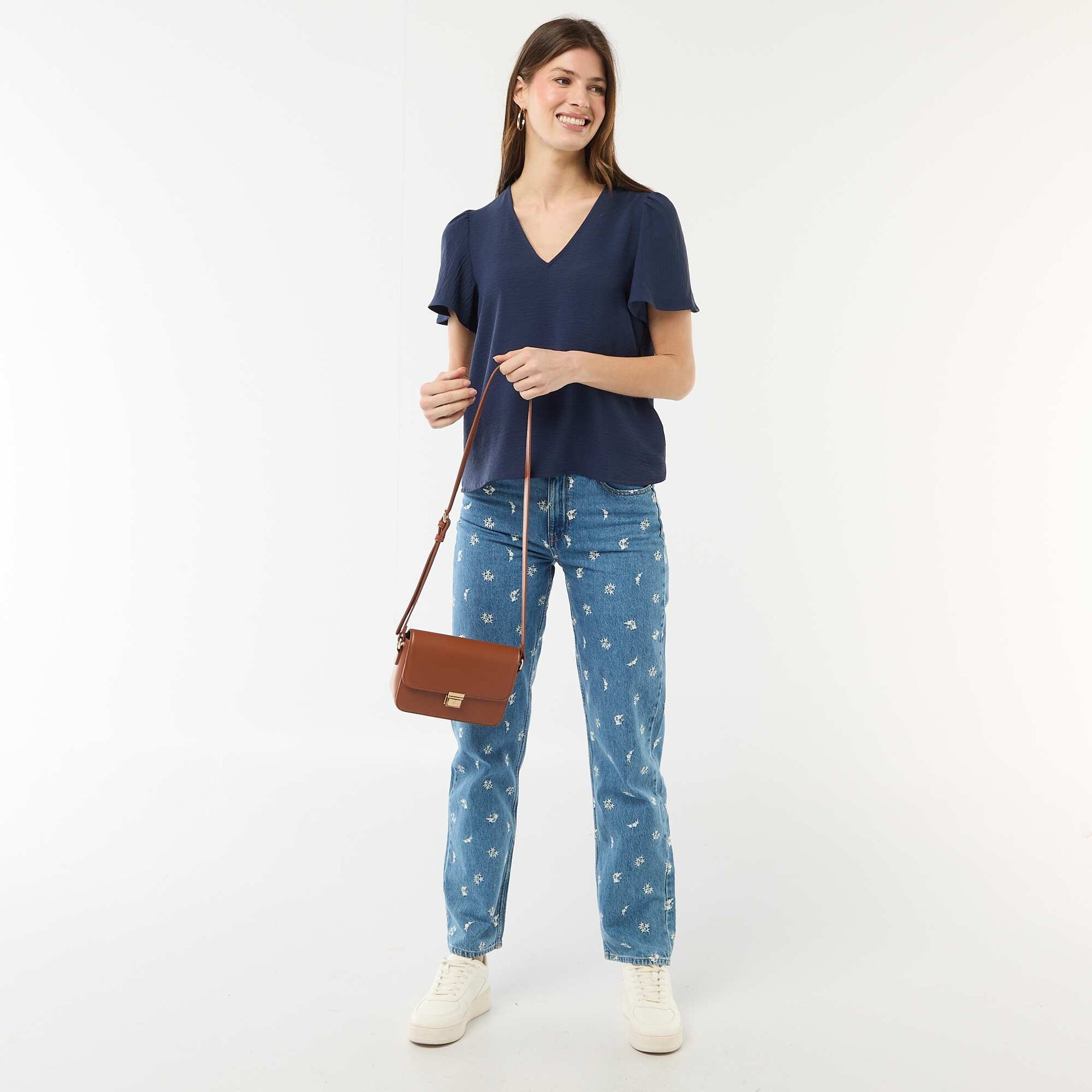 Blouse à manches courtes et col V MARINE