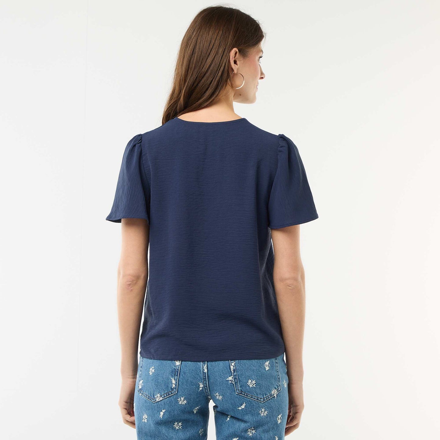Blouse à manches courtes et col V MARINE