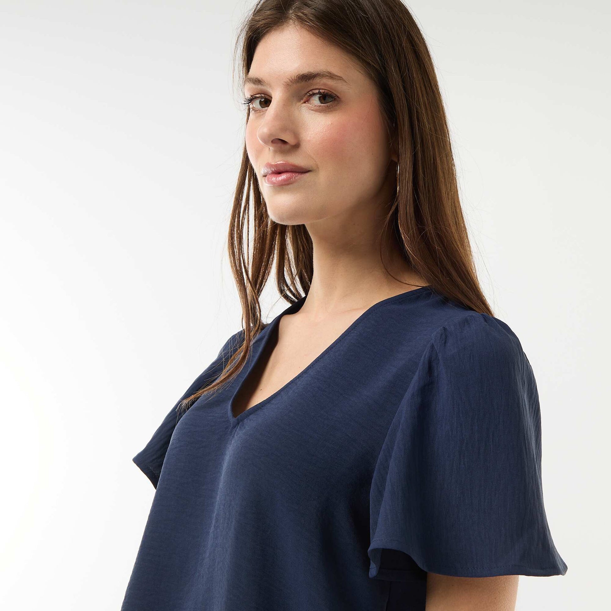 Blouse à manches courtes et col V MARINE