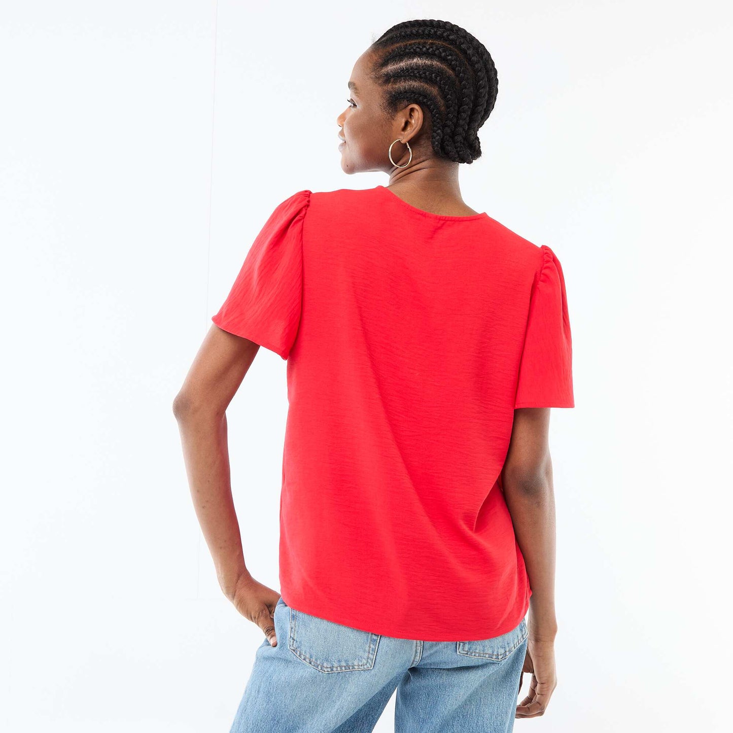 Blouse à manches courtes et col V ROUGE